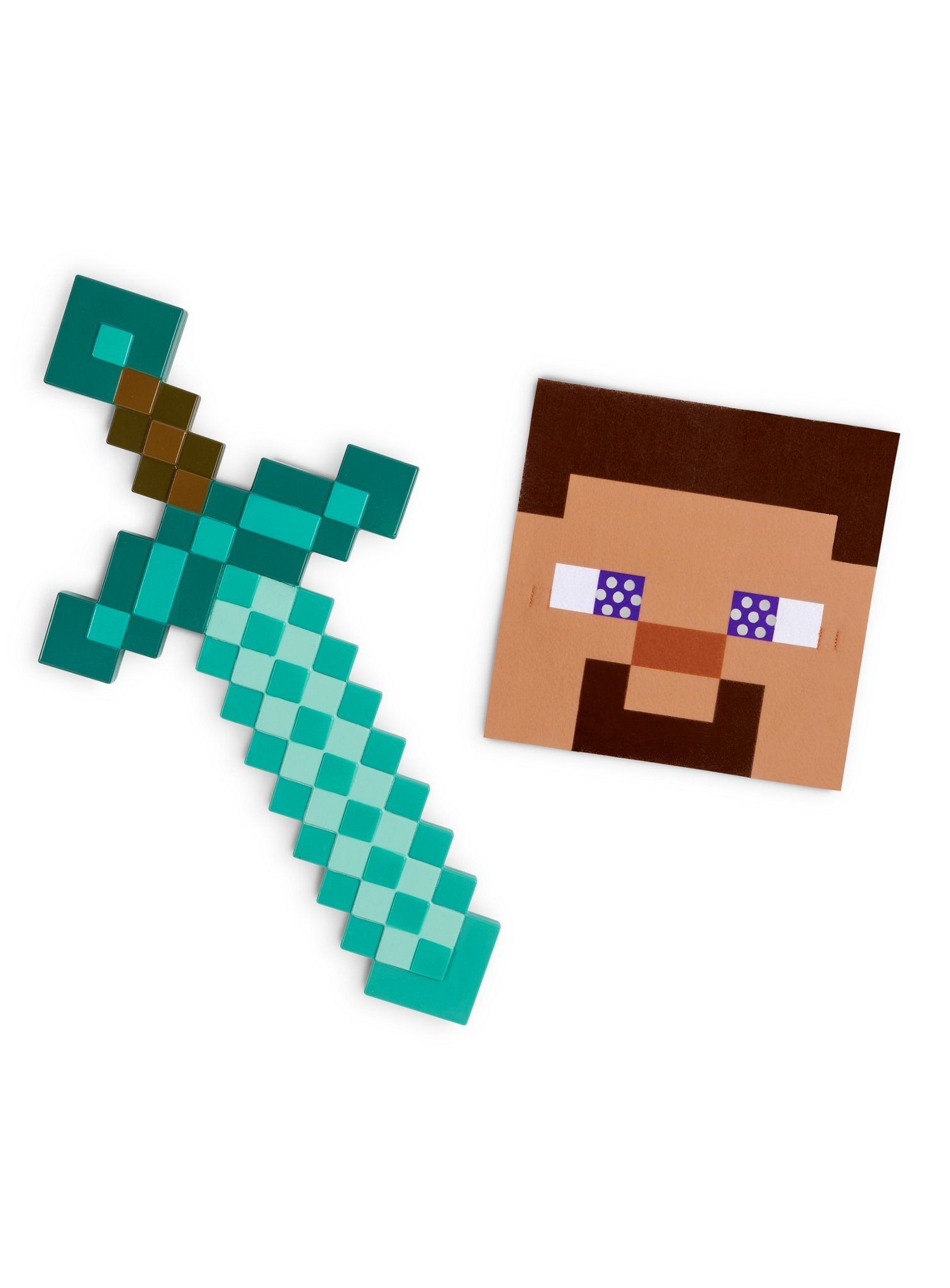 Metamorph Kostüm Minecraft - Accessoire-Set Steve, Das klassische Schaumstoff-Schwert und die quadratische Maske vom Star