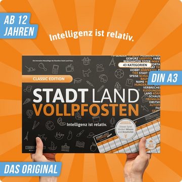 Denkriesen Spiel, Stadt Land Vollpfosten - Classic Edtition - Intelligenz ist relativ (DIN A3)