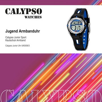 CALYPSO WATCHES Digitaluhr Calypso Jugend Uhr K5506/3 Kunststoffband, Jugend Armbanduhr rund, Kautschukarmband schwarz, blau, Sport