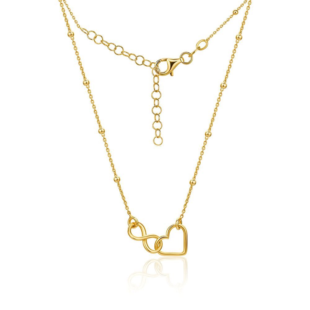 Miore Herzkette SIL006N - Halskette mit Infinity Herzanhänger - vergoldet 18 Karat, Silberkette mit 46 cm Länge - Made in Italy