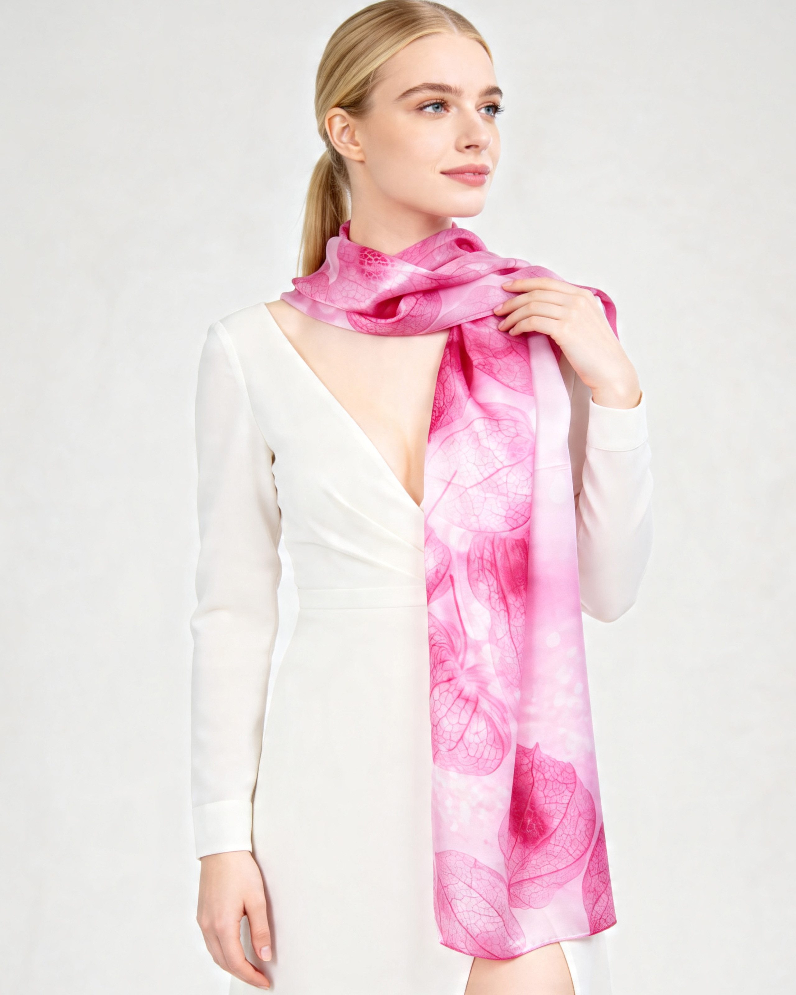 MayTree Seidenschal Physalis pink 55 x 175 cm, (Stück), Seidentuch 100% Seide