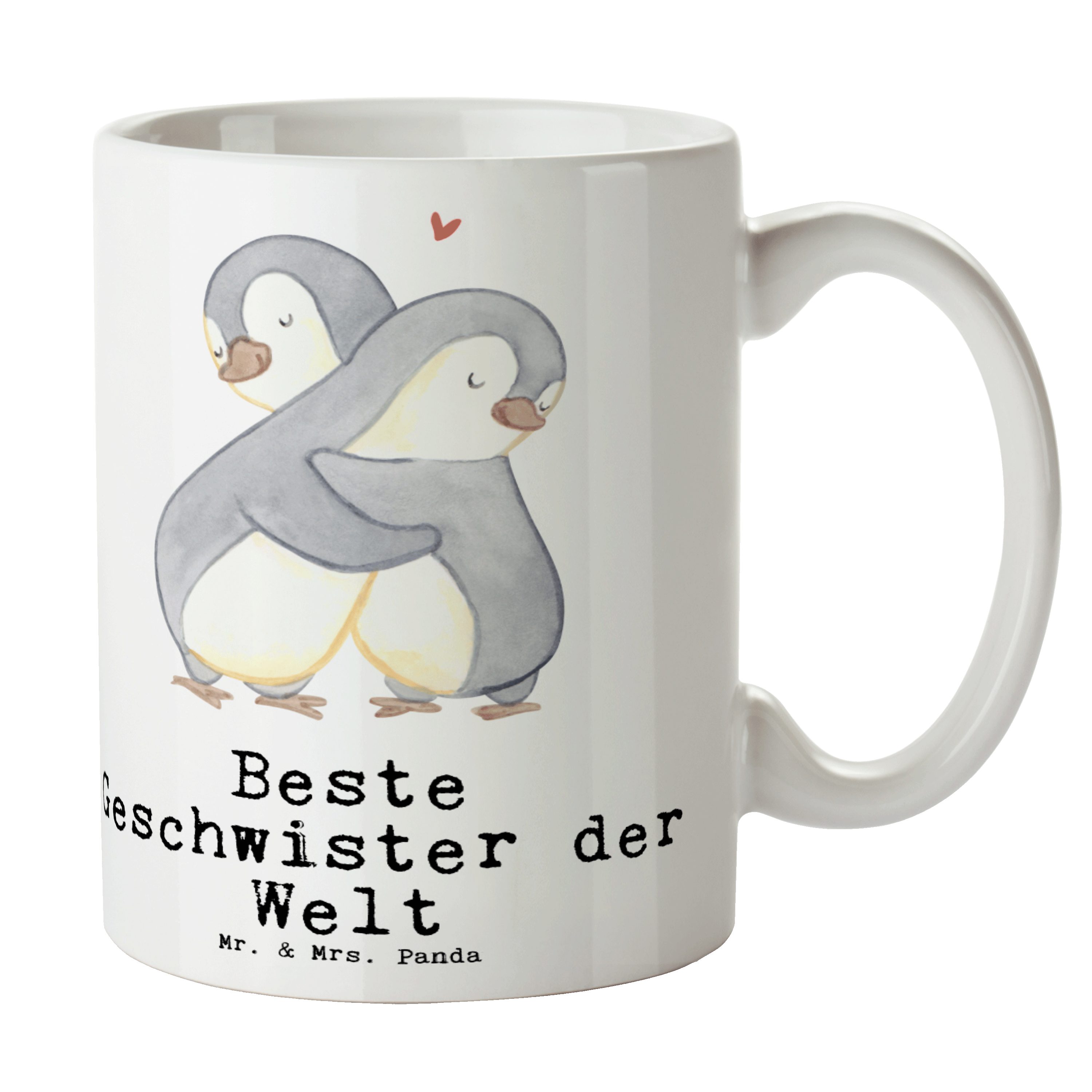 Mr. & Mrs. Panda Tasse Pinguin Beste Geschwister der Welt - Weiß - Geschenk, Becher, Schenken, Geburtstag, Schwestern, Bruder, Geburtstagsgeschenk, Büro, Freude machen, Tee, Keramik