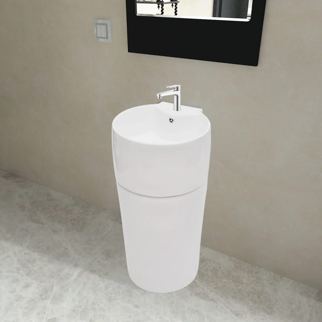 vidaXL Waschbecken, Standwaschbecken mit Hahn/Überlaufloch Keramik günstig online kaufen