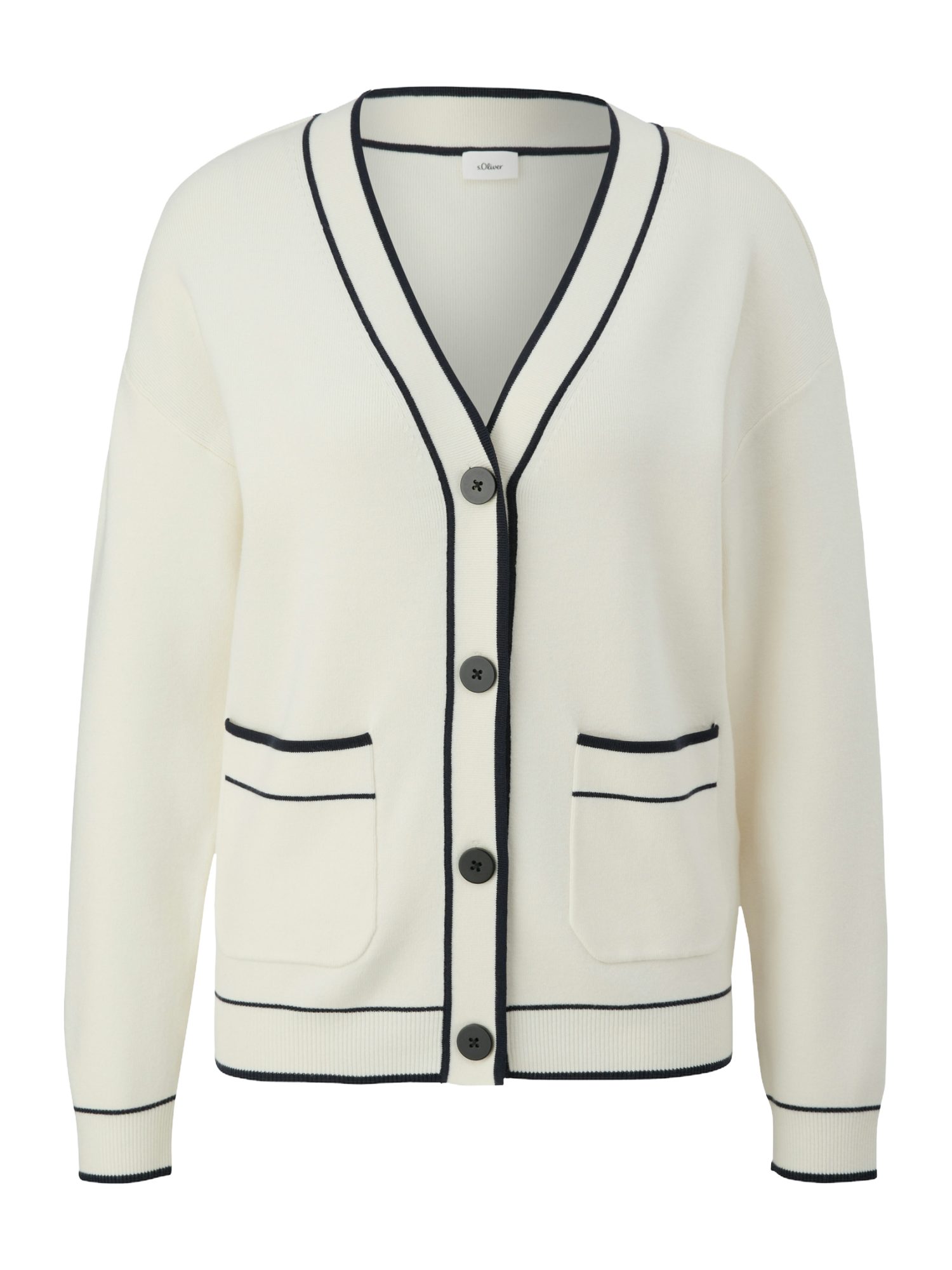 s.Oliver BLACK LABEL Strickjacke weiß,Casual,Viskose,Unifarben,V-Ausschnitt,Lang,Comfort Fit