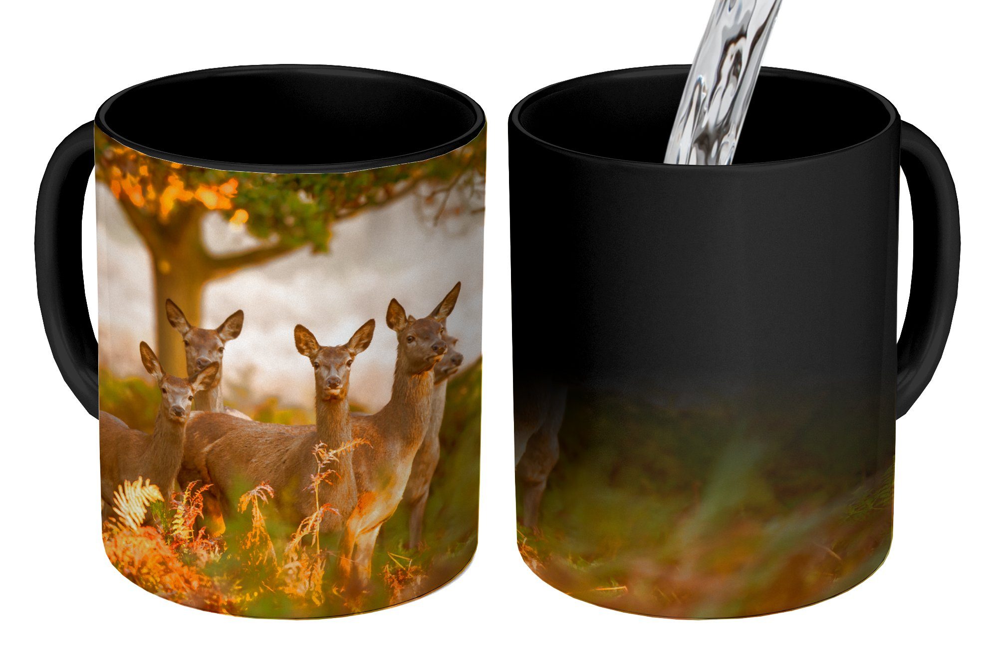 MuchoWow Tasse Waldtiere - Hirsche - Licht, Keramik, Farbwechsel, Kaffeetassen, Teetasse, Zaubertasse, Geschenk