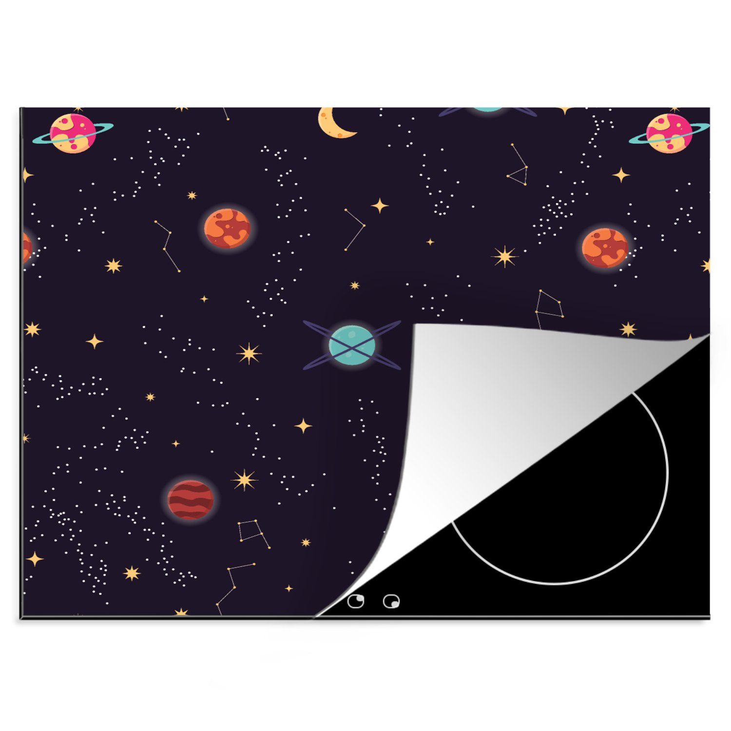 MuchoWow Herdblende-/Abdeckplatte Planeten - Sterne - Muster, Vinyl, (1 tlg), 60x52 cm, Mobile Arbeitsfläche nutzbar, Ceranfeldabdeckung