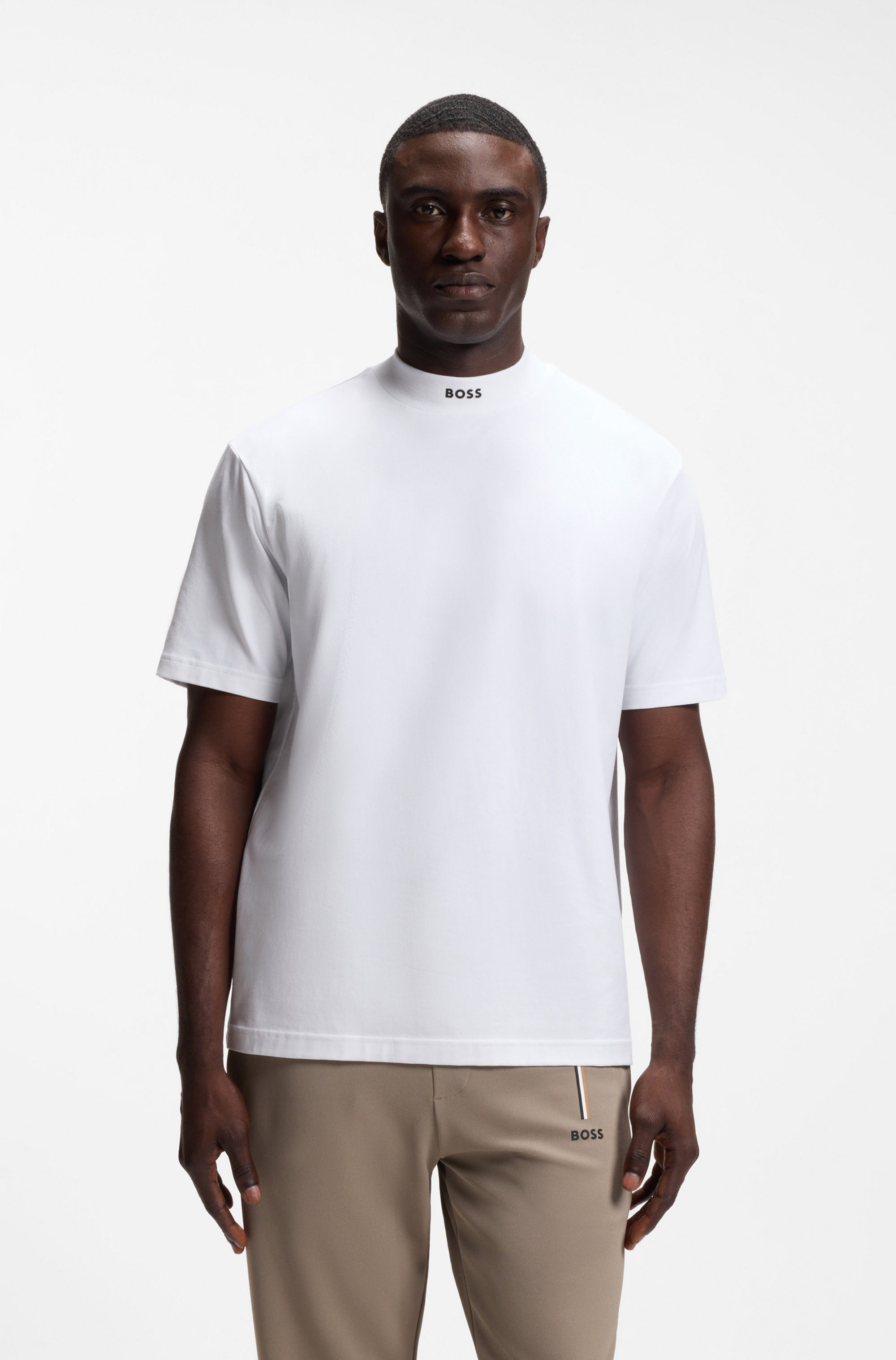 BOSS GREEN T-Shirt Tee Collar Relaxed Fit Stretch Jersey Baumwolle, Logo Centered, Rundhals – Bild 2 von 5
