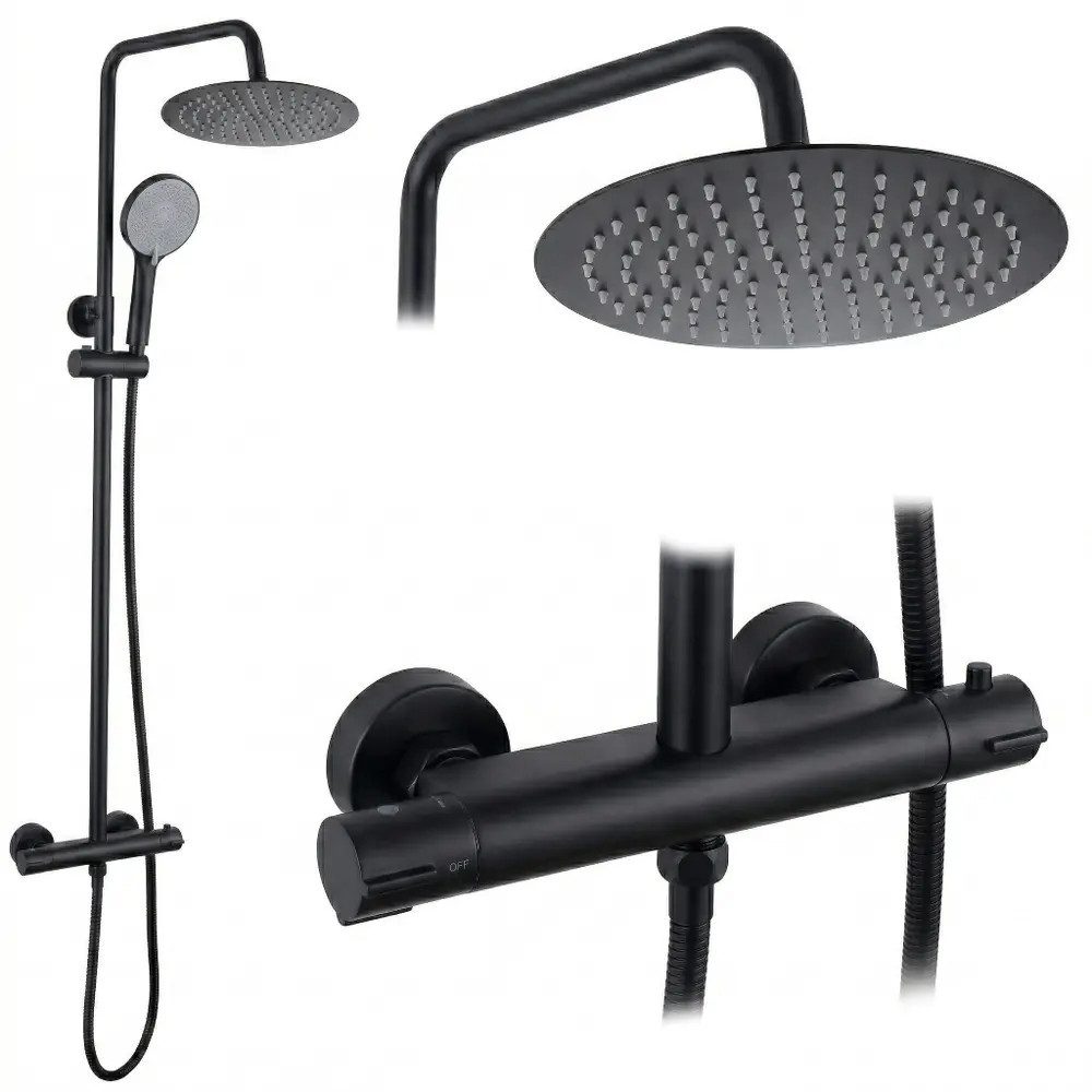 wohnwerk.idee Duschsystem Regendusche Dusche Set Duscharmatur mit Handbrause und Thermostat, ohne Wannenauslauf, höhenverstellbar