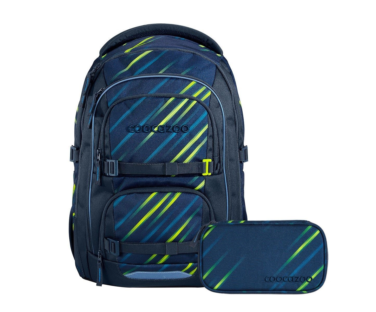 coocazoo Schulranzen Schulrucksack-Set PORTER, Fast Lime 2-teilig (2-teilig), ergonomisch, Körpergröße: 135 - 180 cm, Easy-Grow-System