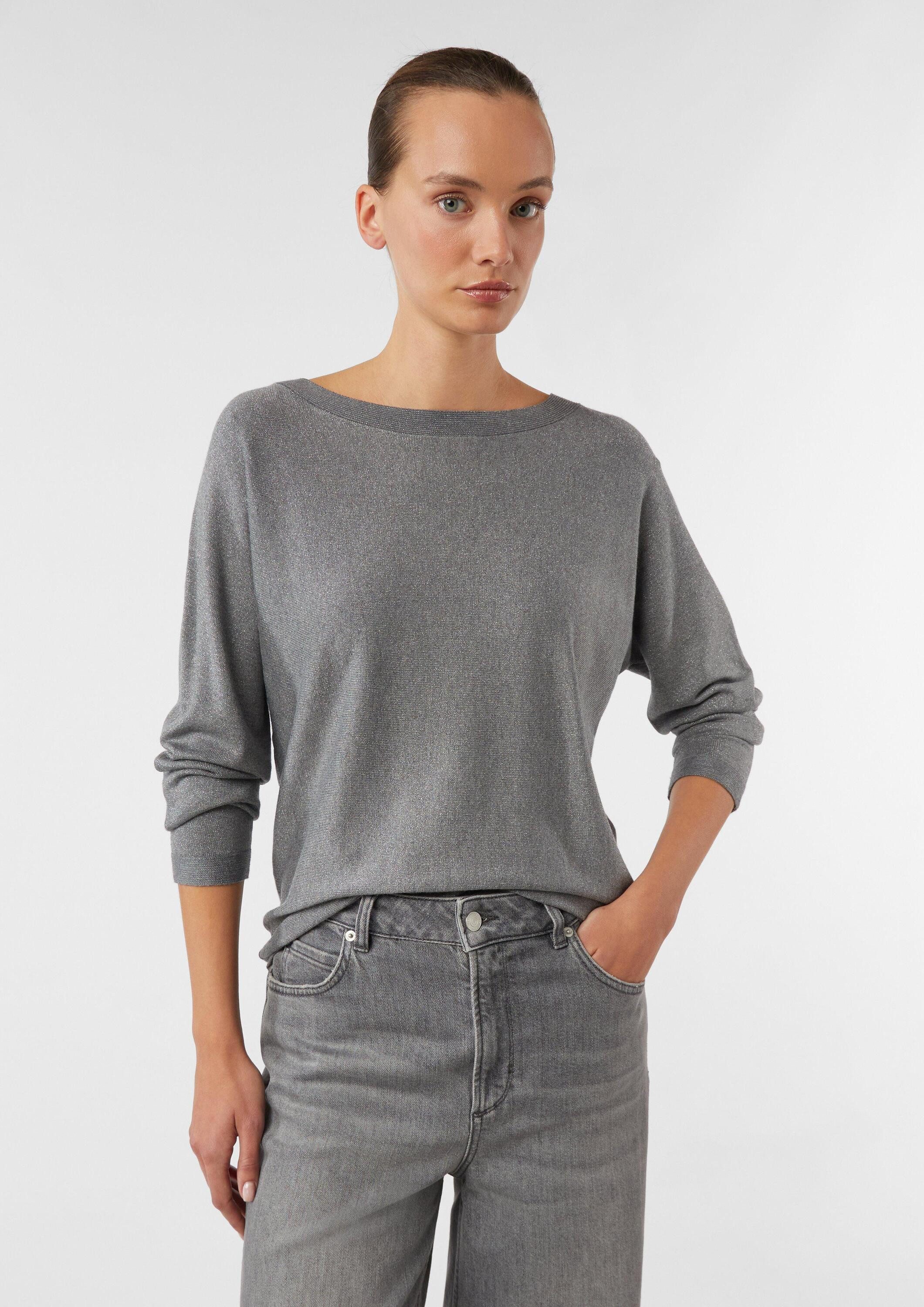 comma Longpullover Strickpullover Feinstrick-Pullover aus Glitzergarn mit Fledermausärmel