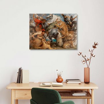 Posterlounge Holzbild Peter Paul Rubens, Die Tigerjagd, Malerei