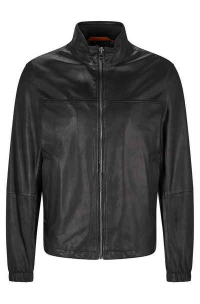 BOSS Lederjacke »Regular-Fit Jacke aus gewachstem Leder mit Logo-Detail«