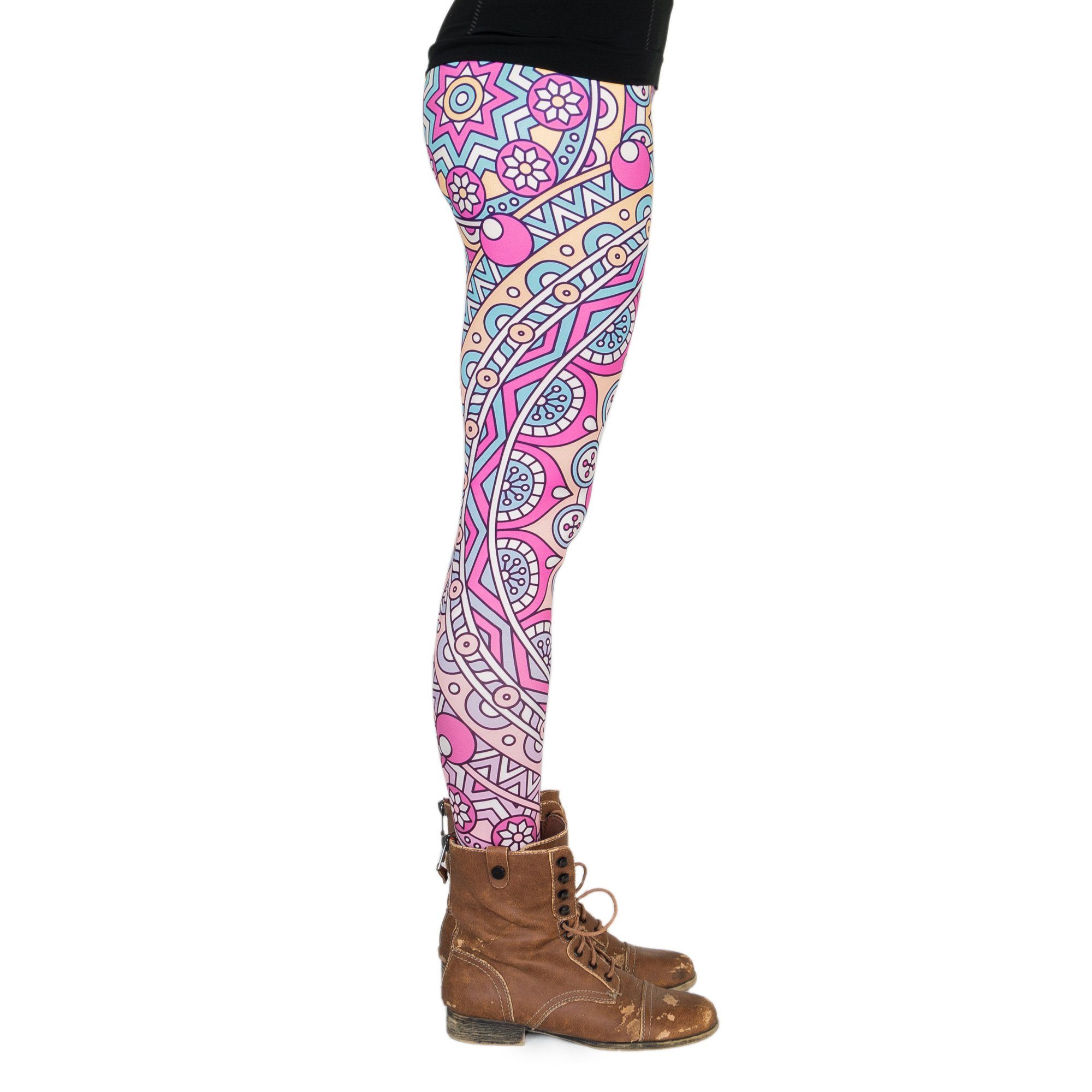 cosey Leggings Mandala Line Leggings (Einheitsgröße XS - L) (farbenfrohes Blumen-Design • figurbetonte Passform • schnelltrocknend, Einzelartikel) Retro Blumen