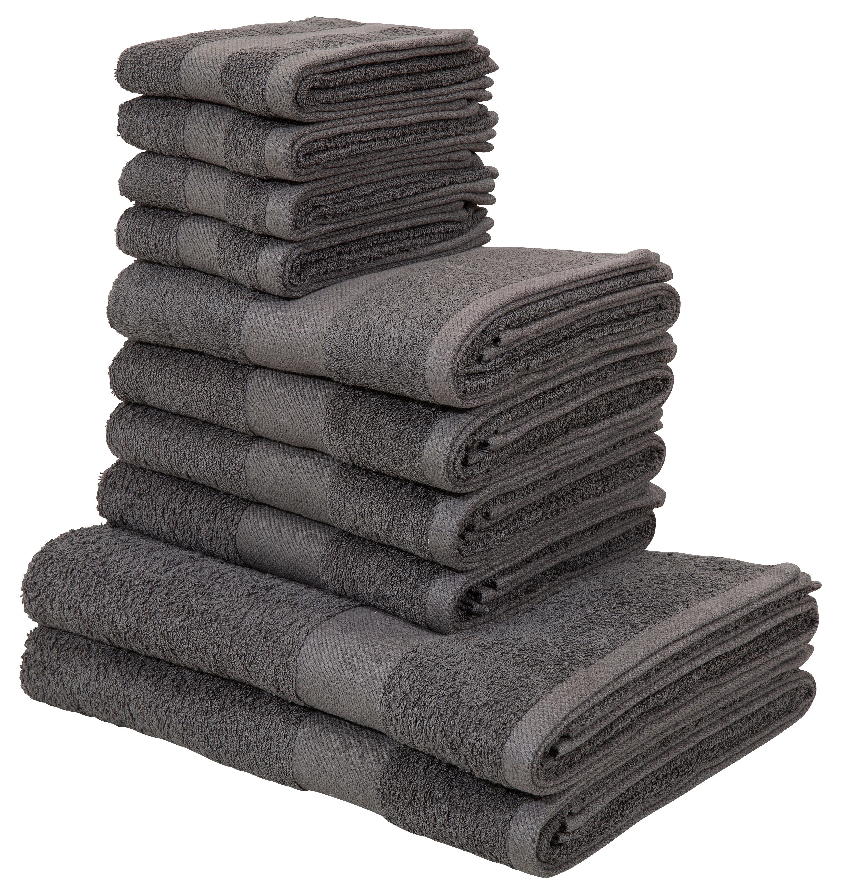 my home Handtuch Set Melli, Walkfrottee, (Set, 10-tlg), Handtuchset in dezenten Farben, 100% Baumwoll-Handtücher anthrazit