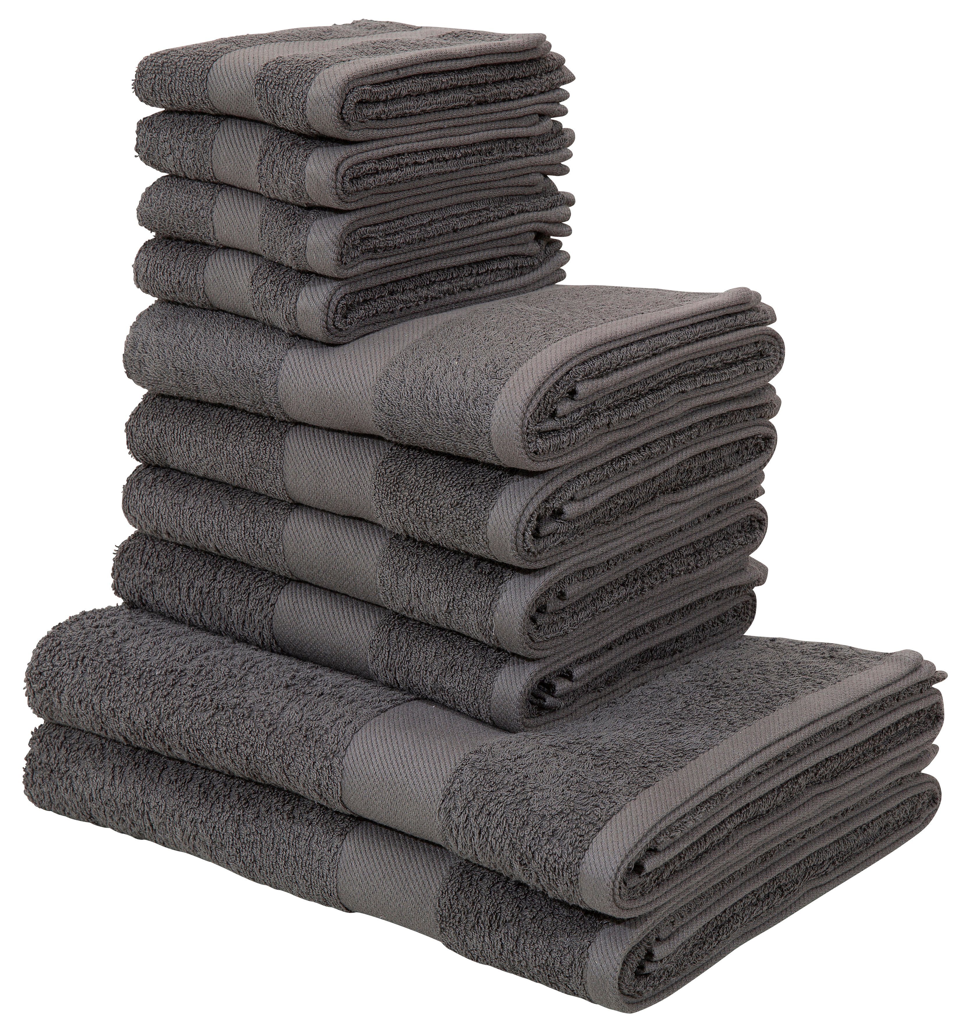 OTTO home Handtuch Set Melli, 2 Duschtücher 70x140, 4 Handtücher 50x100, 4 Gästetücher 30x50, Walkfrottee (Set, 10-St), Handtuchset in dezenten Farben mit Bordüre, 100% Baumwoll-Handtücher