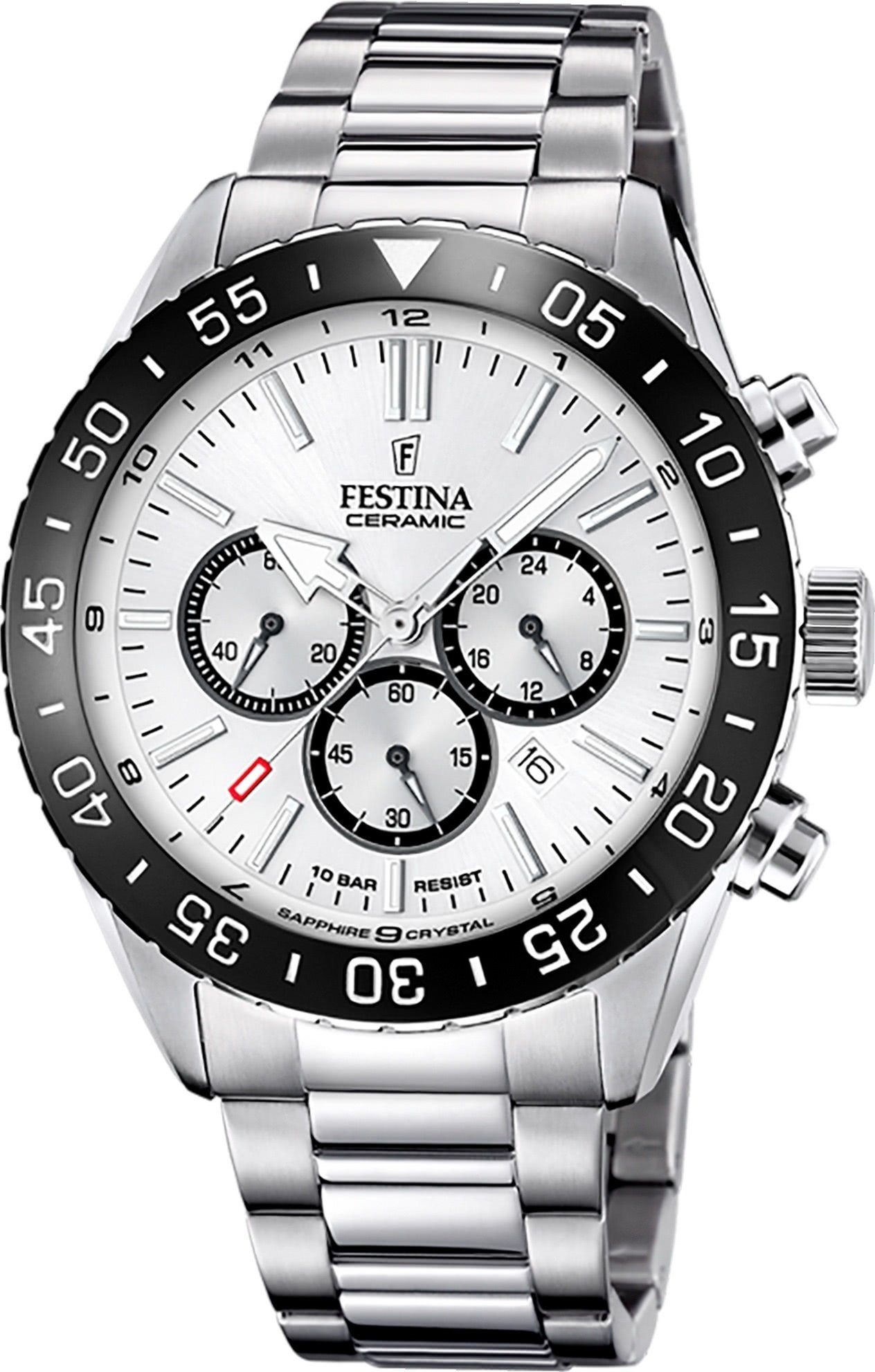 Festina Quarzuhr Festina Herrenuhr Keramik, (Analoguhr), Herren Armbanduhr rund, Edelstahlarmband silber, Fashion