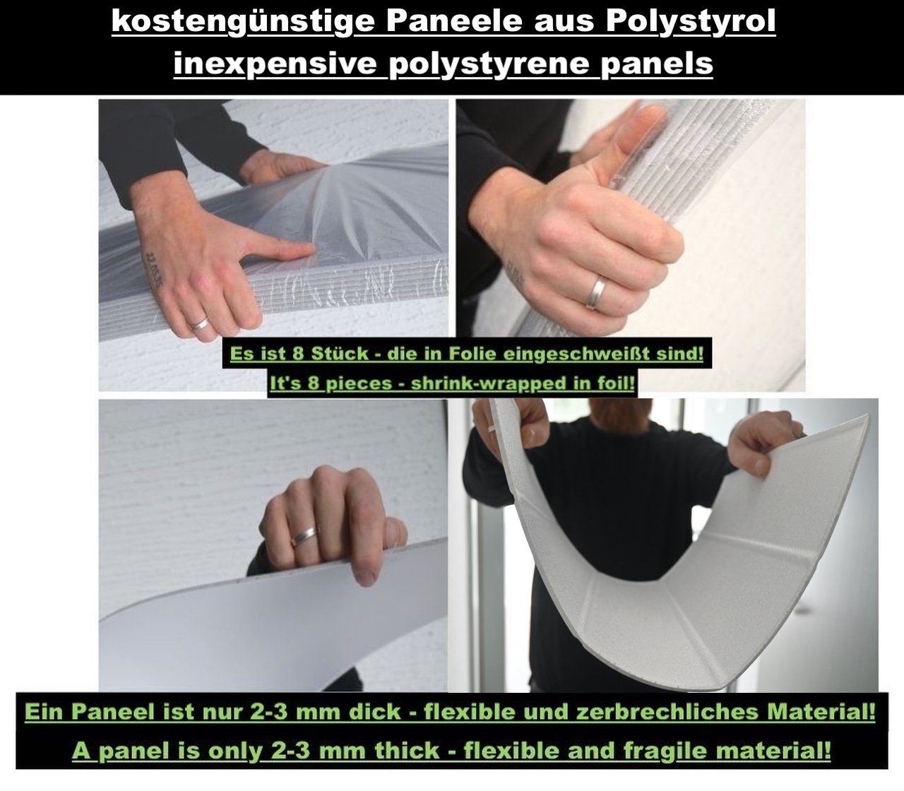 ARTIGES! = 3D MATERIAL 16 Optik Stück) (4qm Polystyrol Wandpaneele Holz Wandverkleidung Deckenpaneele, IKHEMalarka STYROPOR qm, 0104 Wandpaneel 3D 0,25