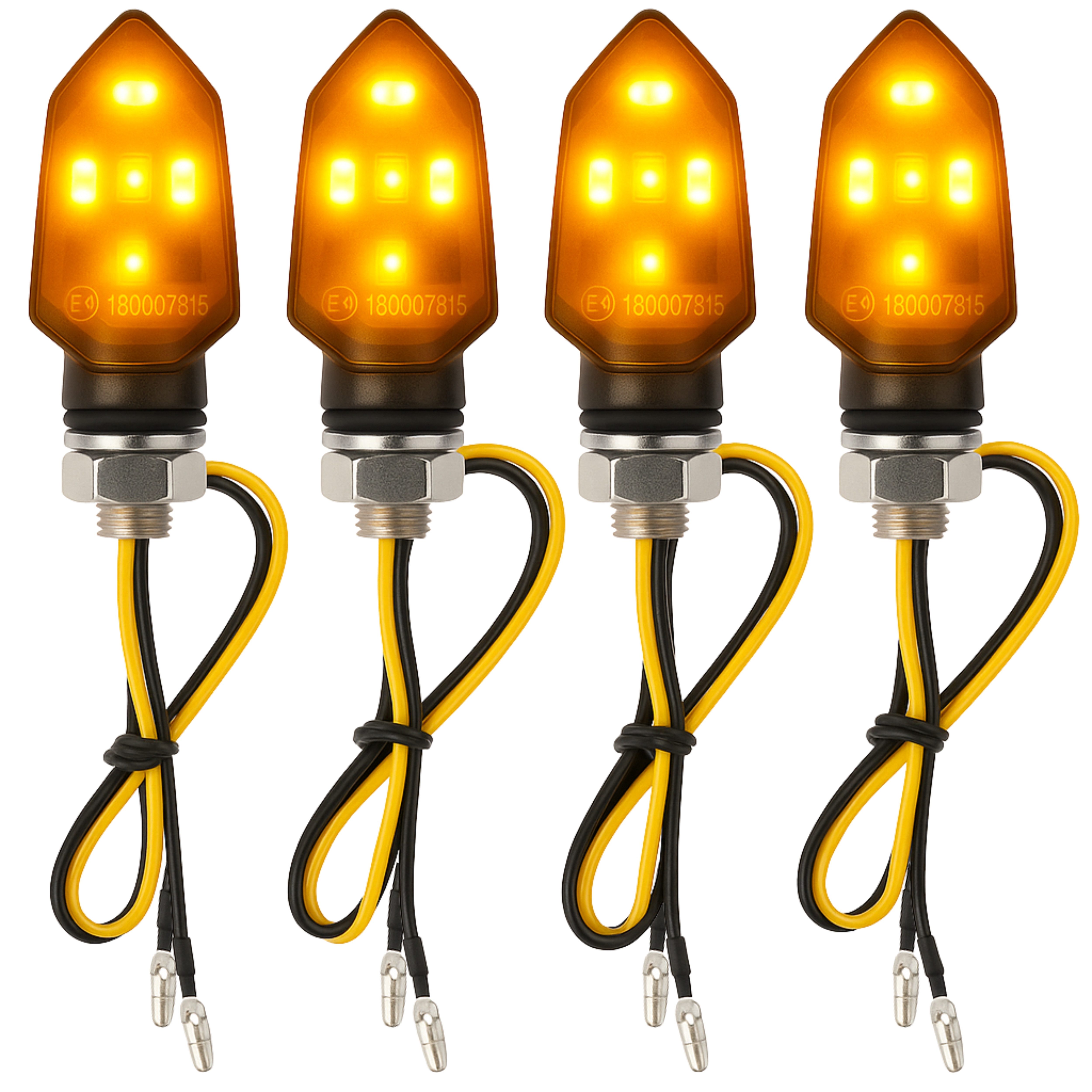 Binego Blinker 4x Motorrad LED Mini Blinker ECE E24 getönt, LED fest integriert, Gelb