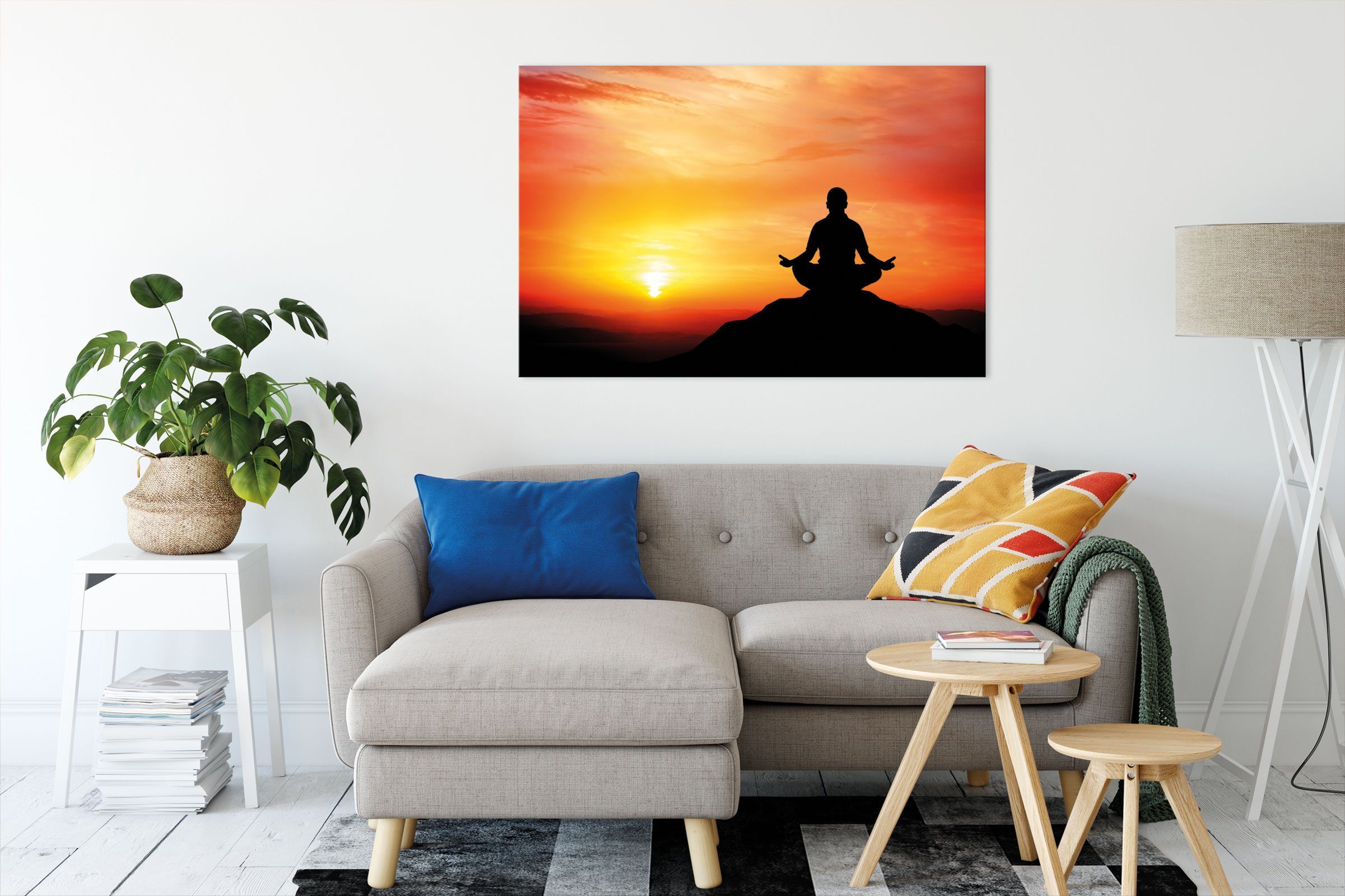 Sonnenuntergang, St), fertig bespannt, inkl. Leinwandbild im Pixxprint (1 Zackenaufhänger Meditation im Meditation Sonnenuntergang Leinwandbild