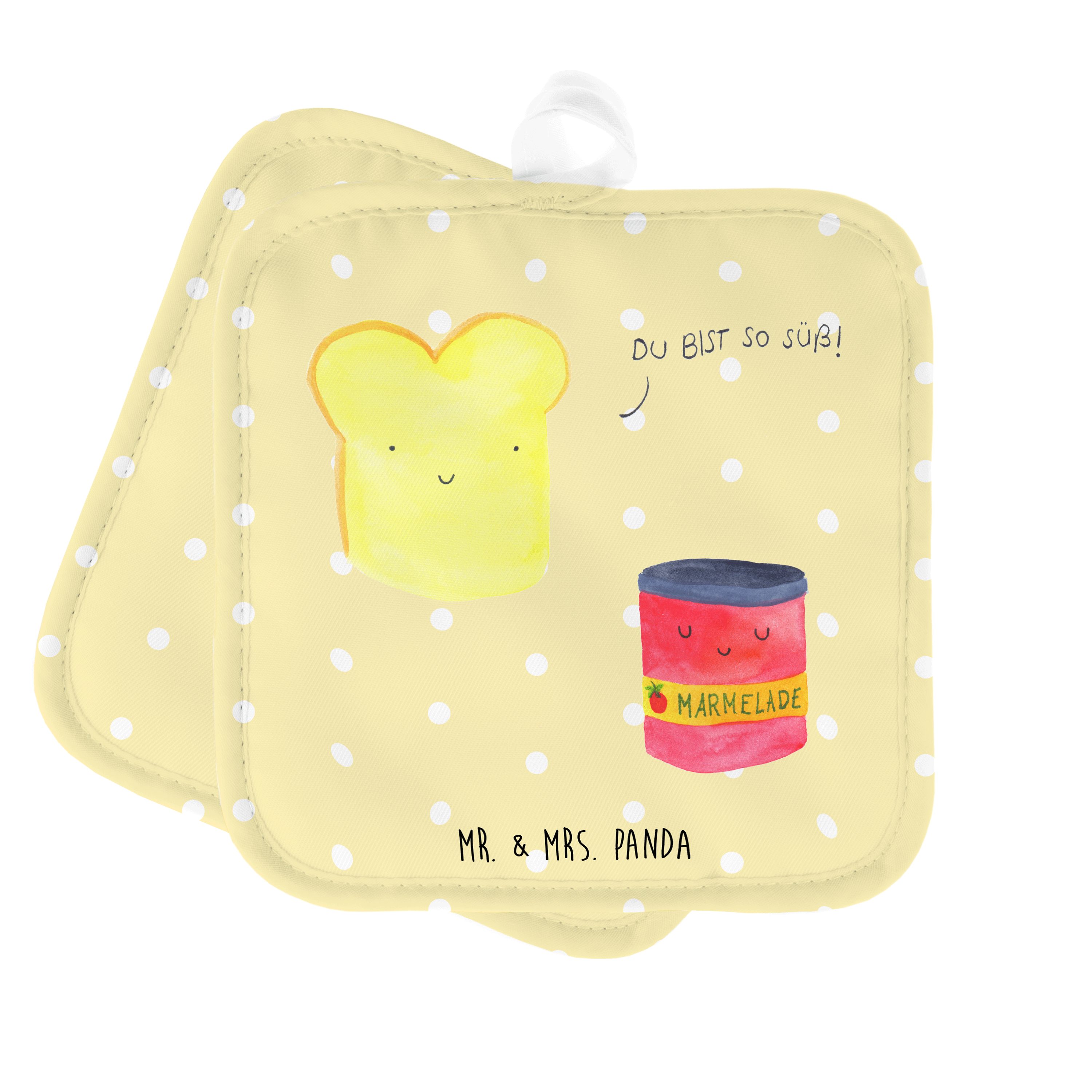 Mr. & Mrs. Panda Topflappen Toast & Marmelade - Gelb Pastell - Geschenk, süße Postkarte, Topfunte, (1-tlg)