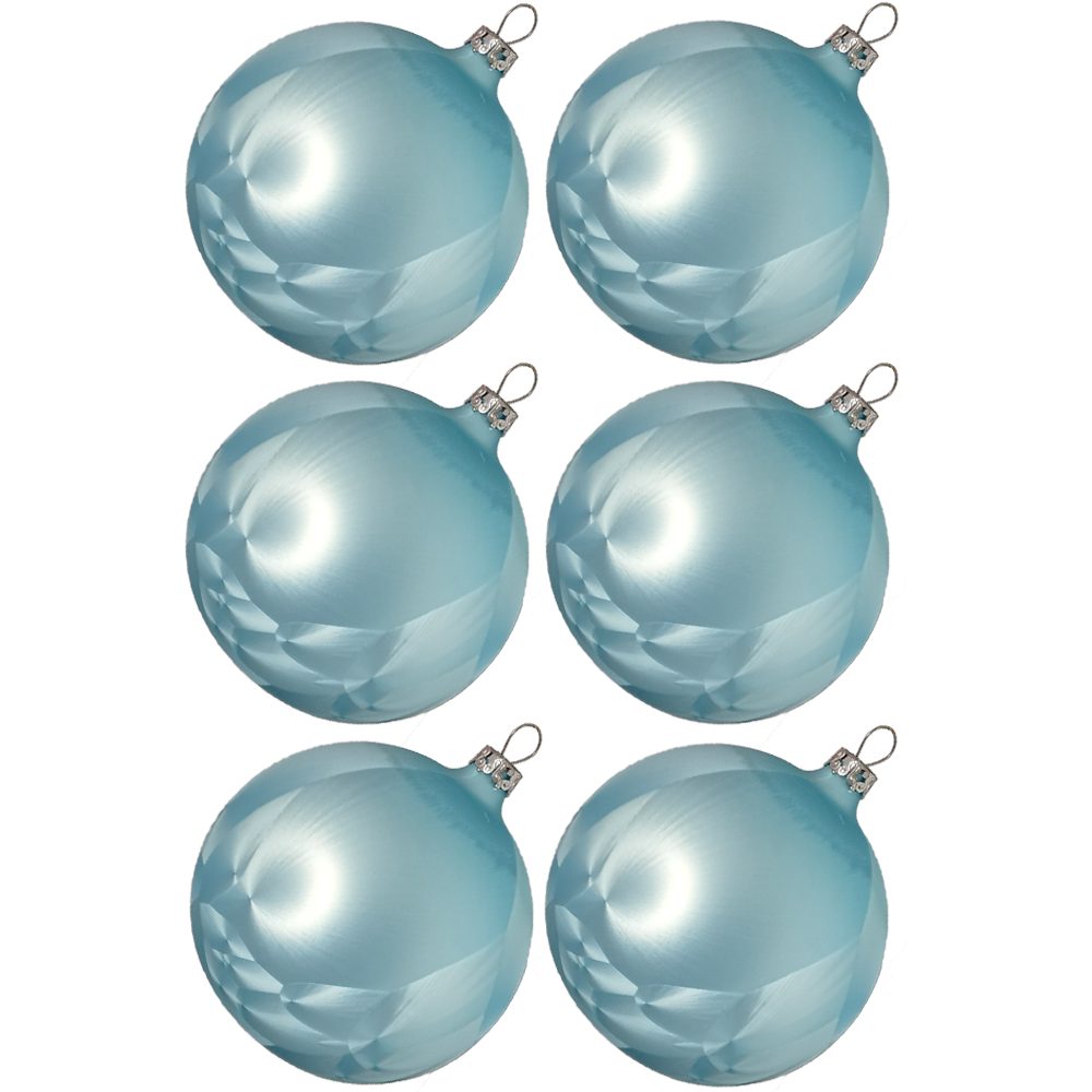 Thüringer (6 Weihnachtskugel-Set Eislack Glasdesign Weihnachtsbaumkugel hellblau mundgeblasen St),