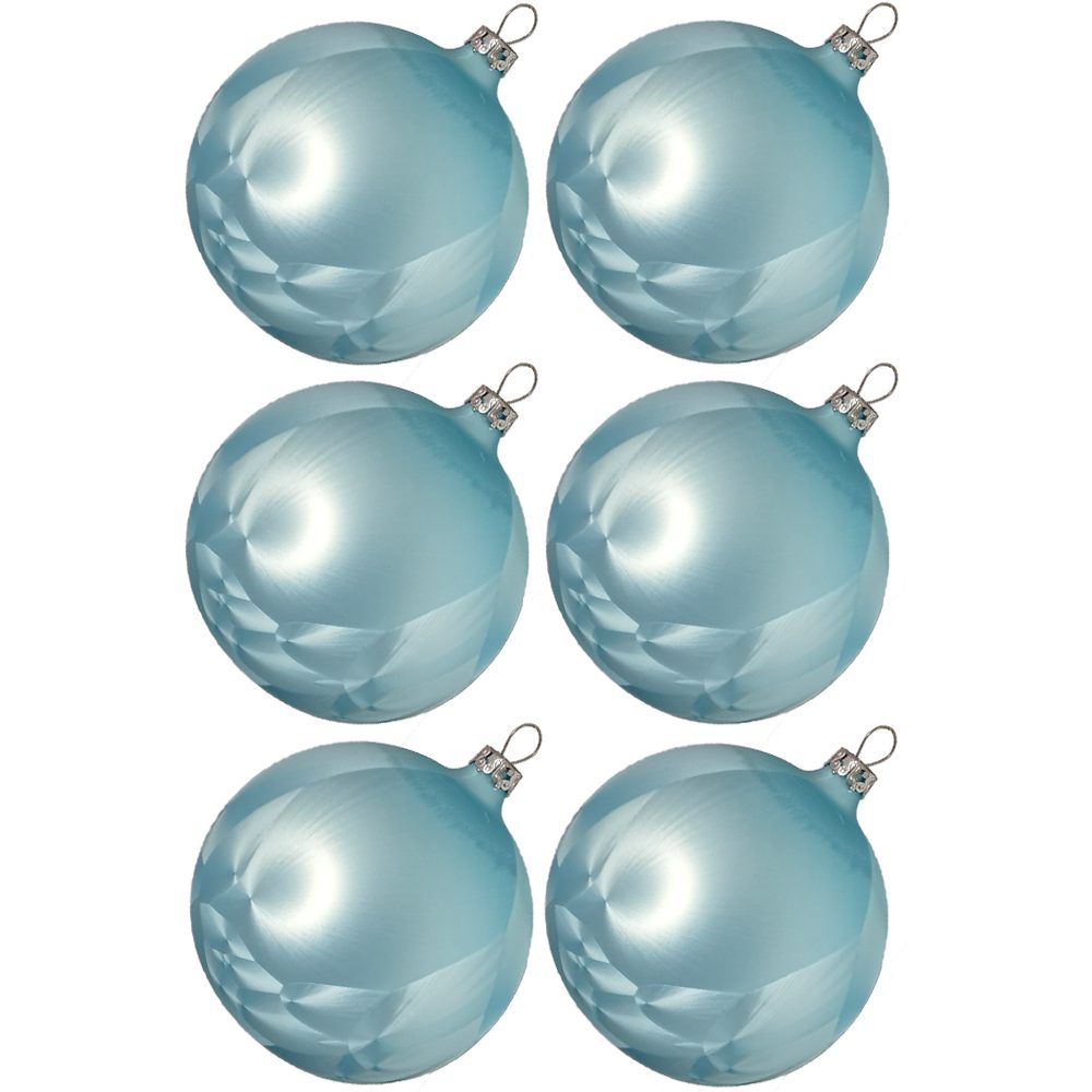 Thüringer Glasdesign Weihnachtsbaumkugel Weihnachtskugel-Set Eislack hellblau (6 St), mundgeblasen