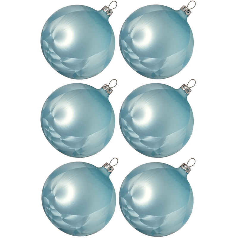 Thüringer Glasdesign Weihnachtsbaumkugel Weihnachtskugel-Set Eislack hellblau (6 St), mundgeblasen