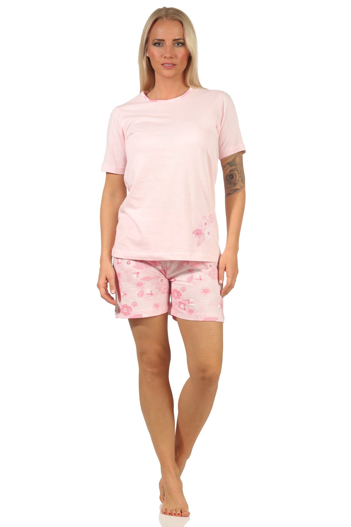 Damen RELAX Wunderschöner Normann kurzarm, Pyjama Shorty by Design sommerlichem Pyjama rosa in