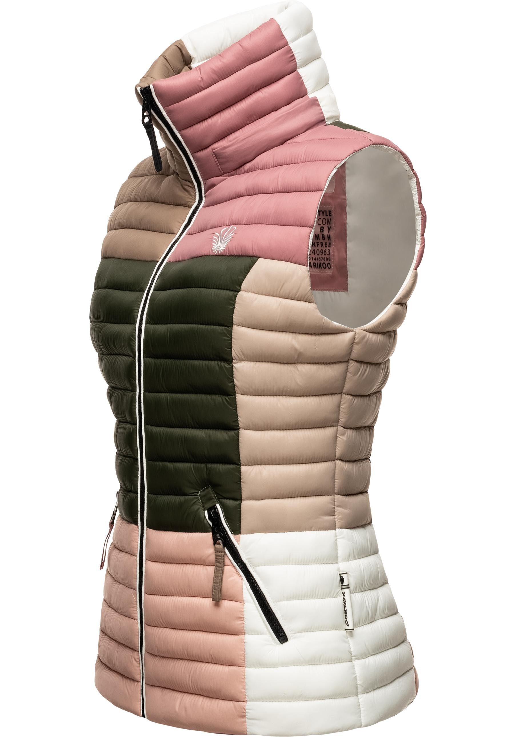 Navahoo Steppweste Shadaa Multikulti Ärmellose Damen Weste im Colourblocking-Stil und Kapuze – Bild 4 von 5