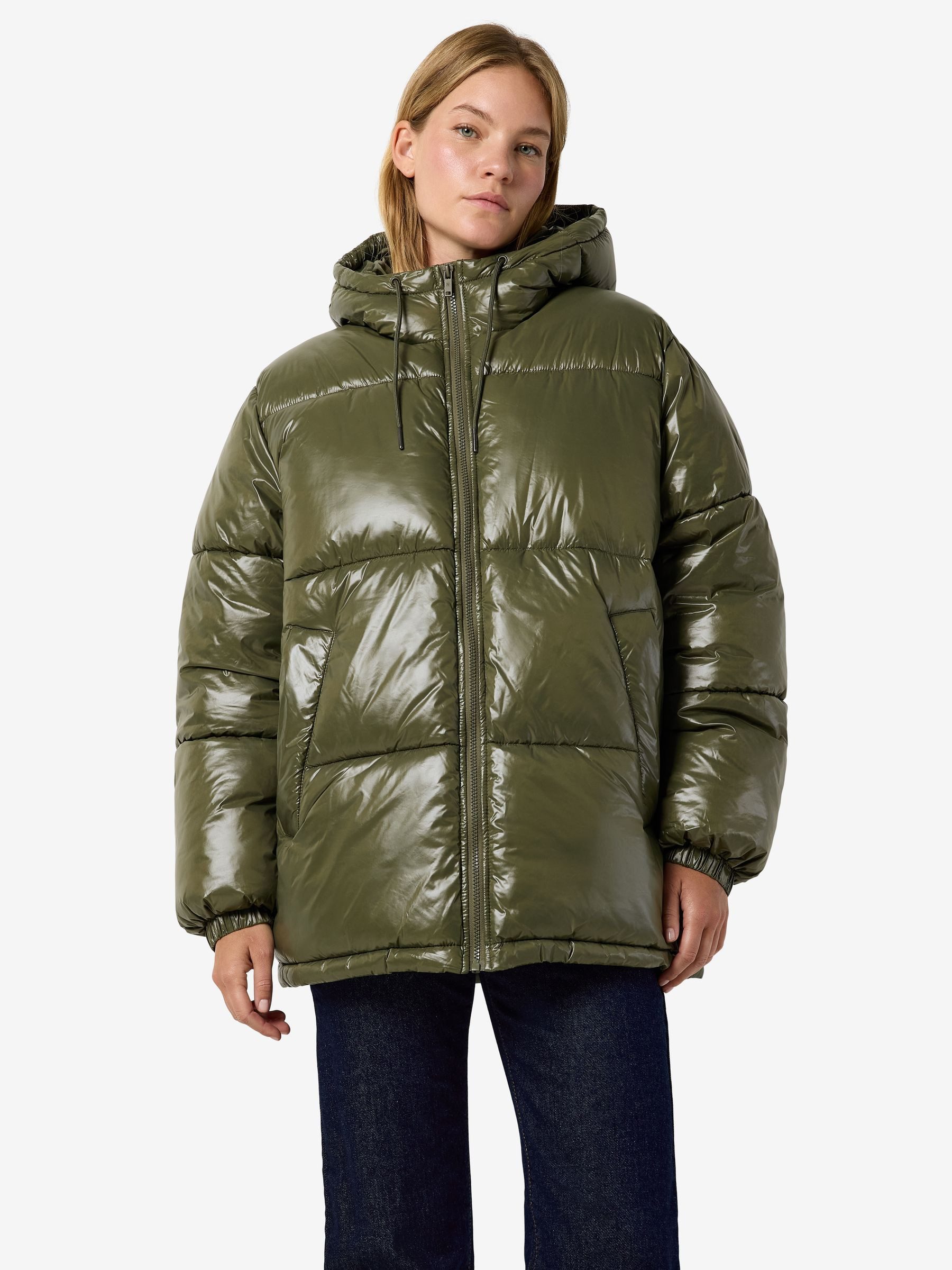 Noisy may Winterjacke Glanzoptik Kapuze Frontzip Seitentaschen für Damen (1-St) Recycelter Nylonanteil, Glanzoptik, Kordelzug, Frontzip