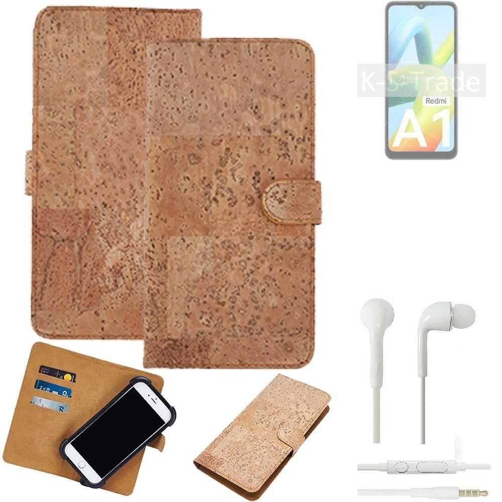 K-S-Trade Handyhülle für Xiaomi Redmi A1, Hülle + in ear Kopfhörer Kork Handyhülle Cover - Schutzhülle