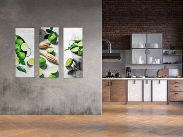 artissimo Glasbild Glasbild 30x80cm Bild Glas Küche Küchenbild hoch grün schmal Cocktails, Essen und Trinken: Limetten II
