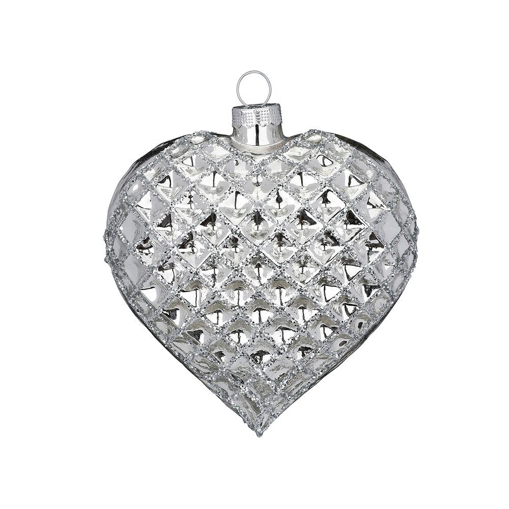 MAGIC by Inge Christbaumschmuck, Christbaumschmuck Glas Herz mit Waffelmuster 10.5cm silber