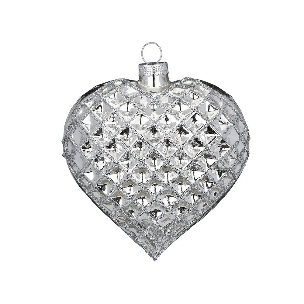 MAGIC by Inge Christbaumschmuck, Christbaumschmuck Glas Herz mit Waffelmuster 10.5cm silber