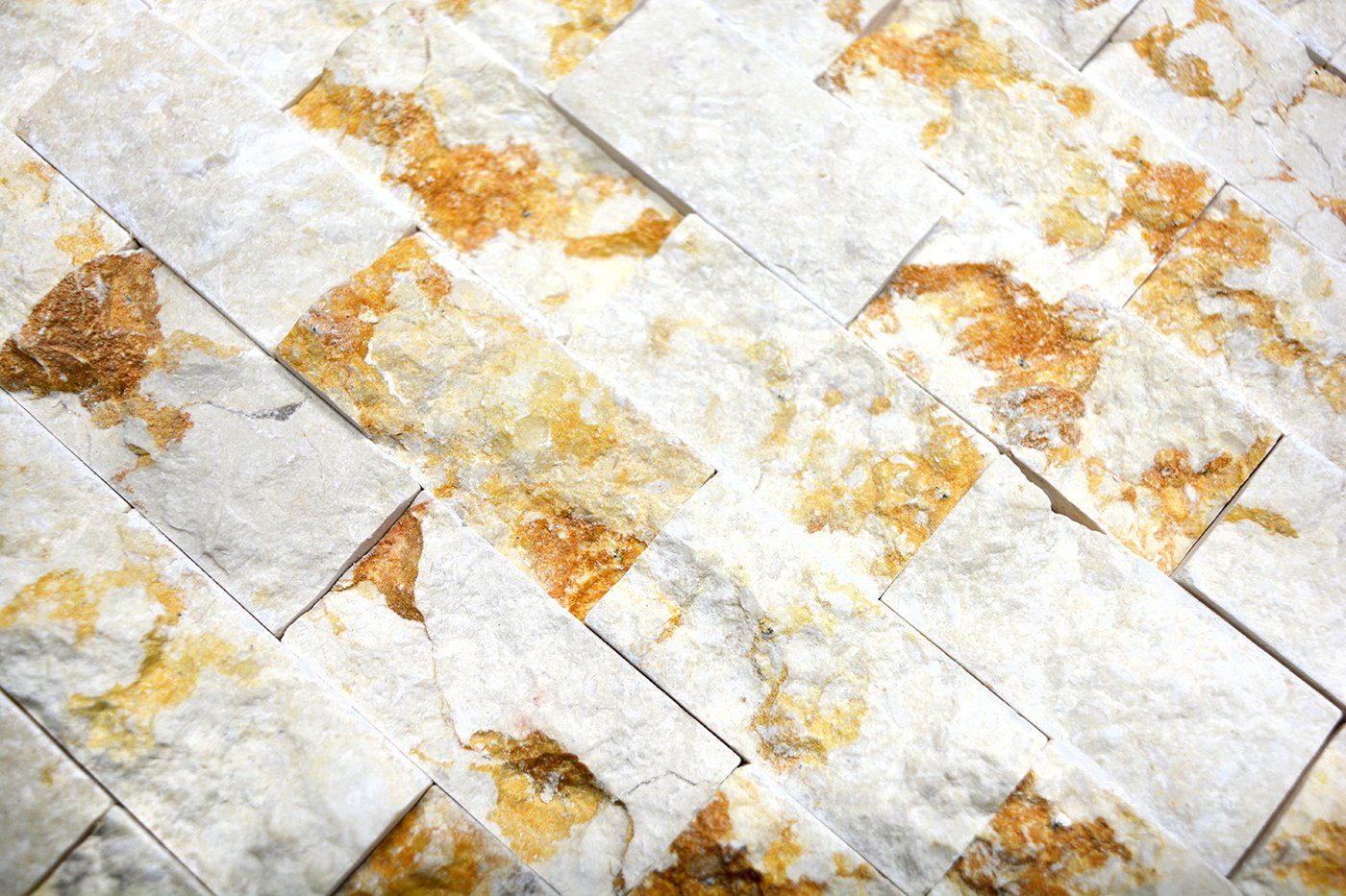 Steinwand Mosaik Mosaikfliesen Brick Mauerverband Mosani Naturstein Splitface Marmor