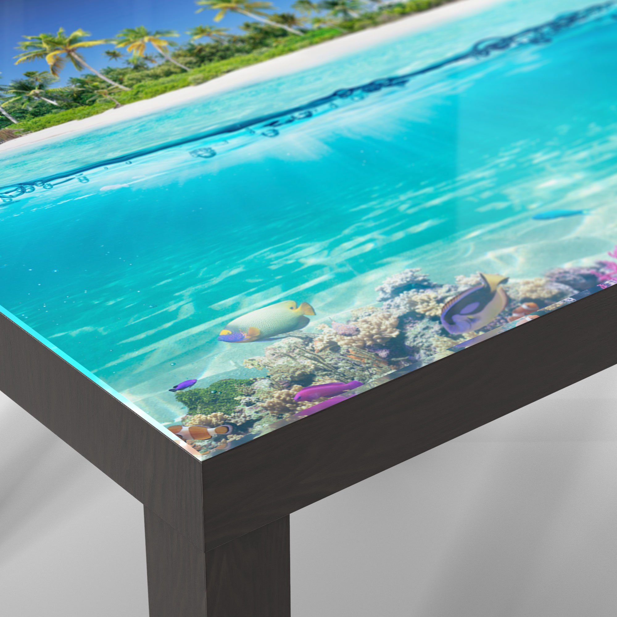 DEQORI Couchtisch tropischen Beistelltisch 'Insel Meer', Schwarz Glastisch modern Glas im