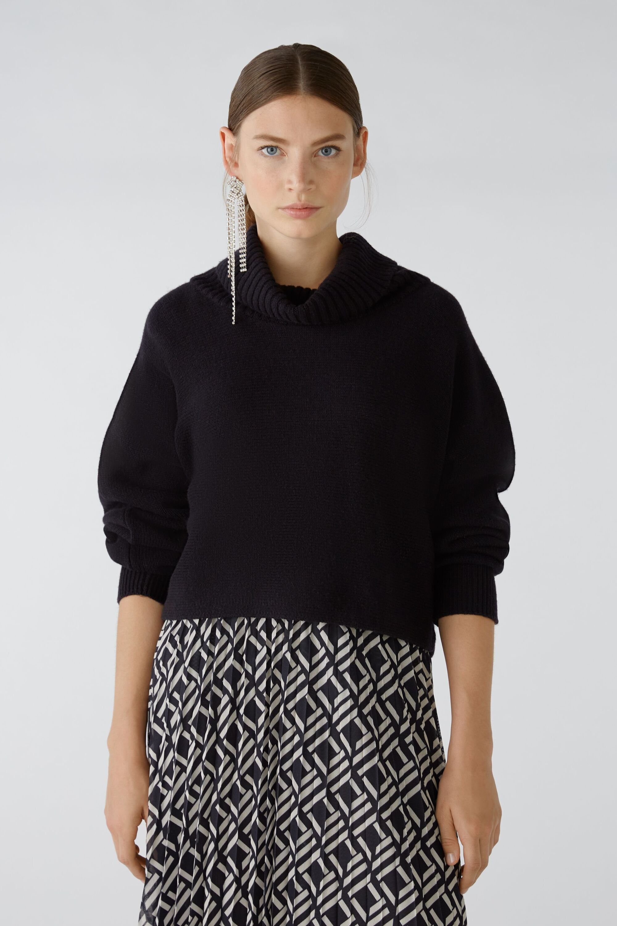 Oui Wollmischung Pullover black Strickpullover