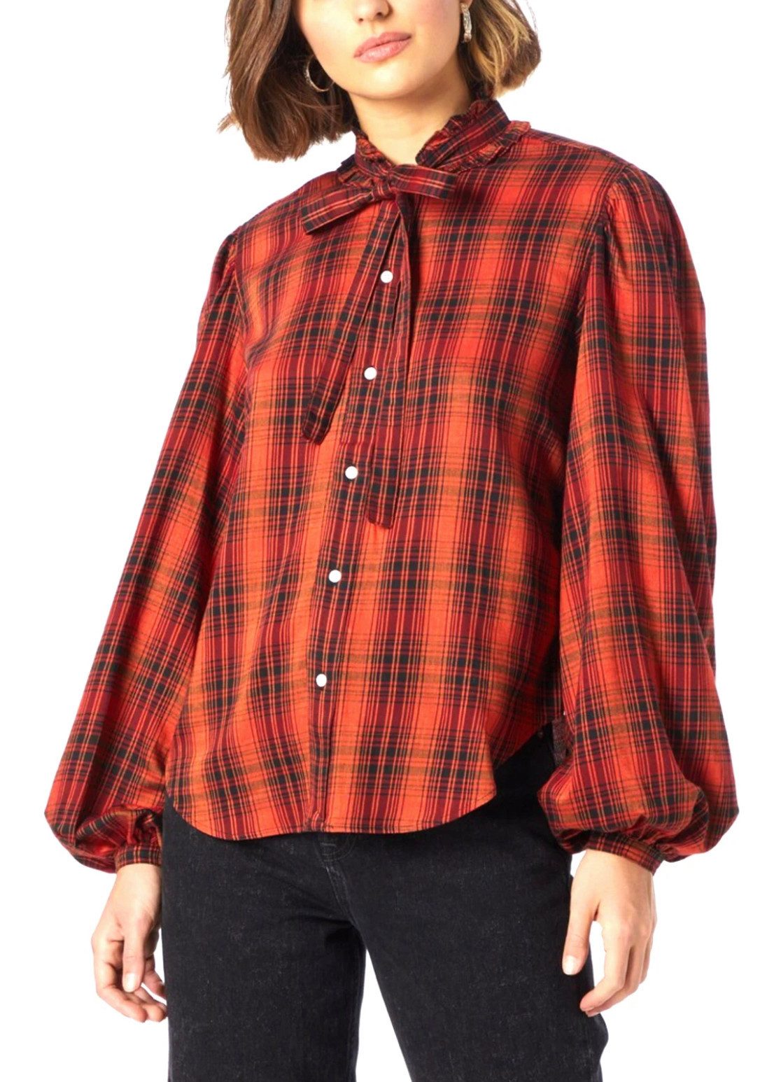 Polo Ralph Lauren Rüschenbluse Kariertes Relaxed Fit Hemd mit Rüschenkragen Relaxed Fit Rüschenkragen mit Bindeband, Stehkragen-Design