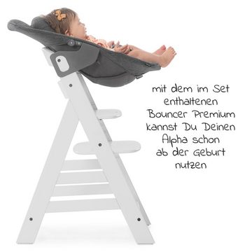 Hauck Hochstuhl Alpha Plus White Newborn Set (Set, 4 St), Holz Babystuhl ab Geburt inkl. Aufsatz für Neugeborene & Sitzauflage