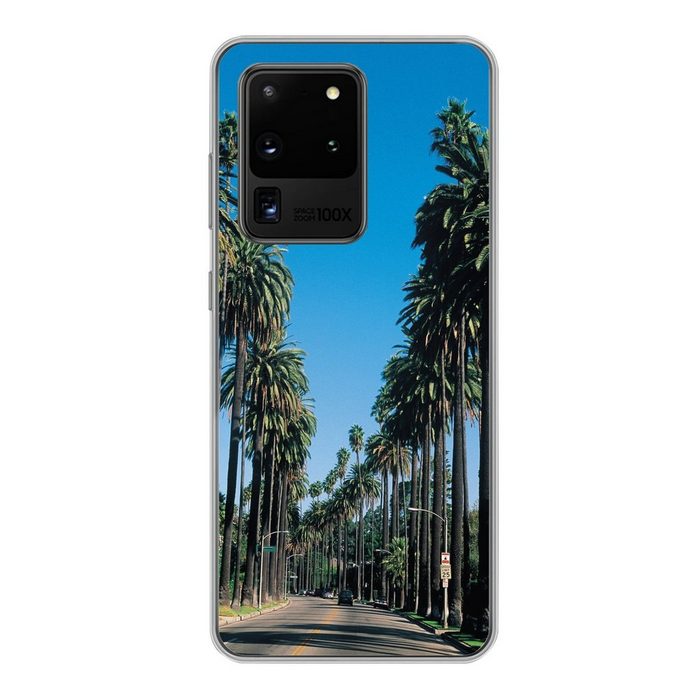 MuchoWow Handyhülle Die Reihen der niedrigen Palmen entlang der Straße Phone Case Handyhülle Samsung Galaxy S20 Ultra Silikon Schutzhülle