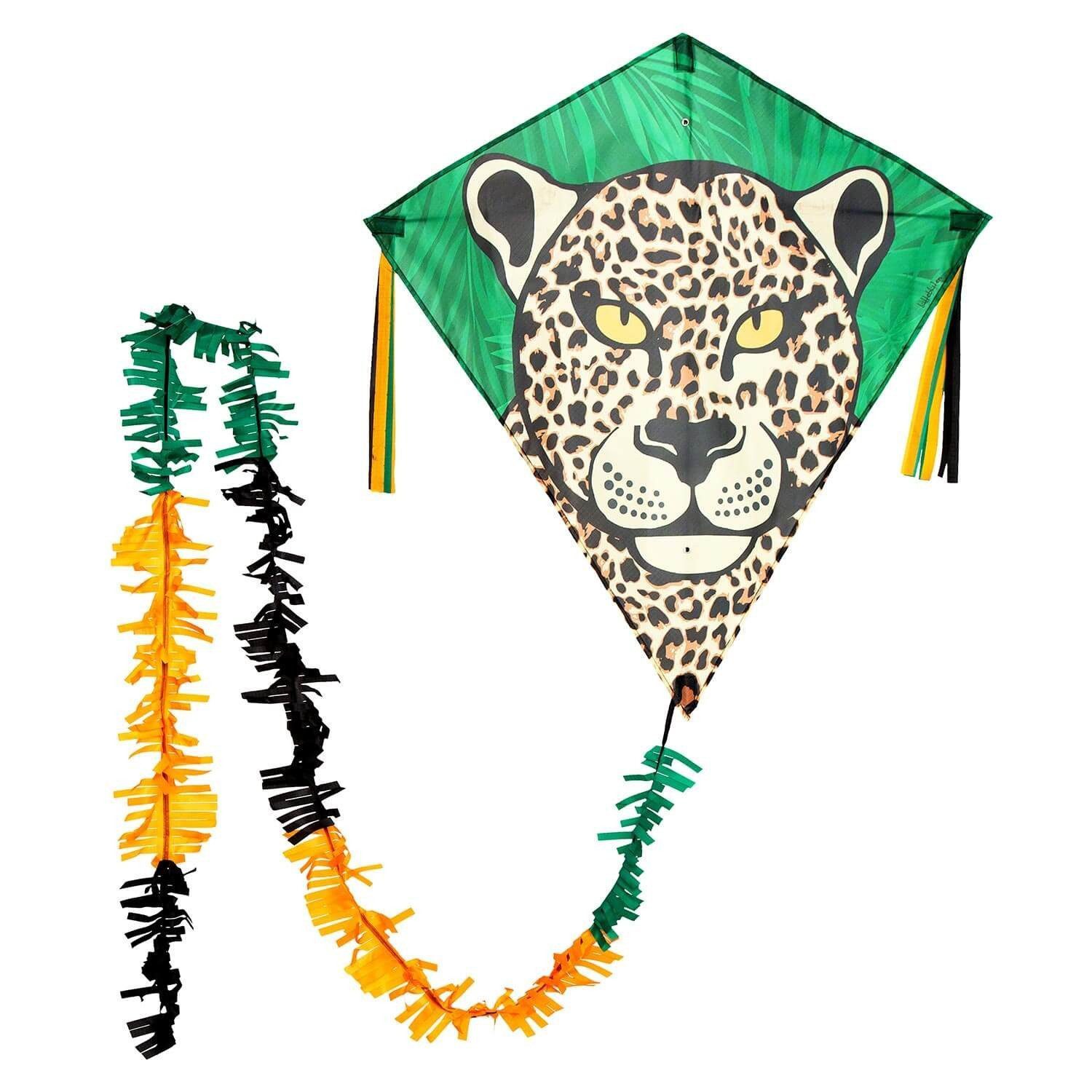 Wolkenstürmer Flug-Drache Kinderdrachen ab 3 Jahre Ready to Fly Outdoor Kite 75 cm, (Flugspielzeug Jungen Mädchen Rautendrachen mit Puschelschwanz, 1-tlg), Klassischer flugfertiger Rautendrachen Eddy ab 3 Jahre mit Leopard