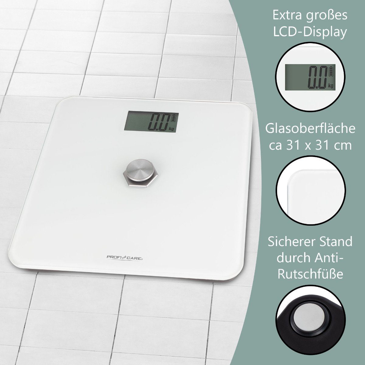 ProfiCare Personenwaage PC-PW 3112, Personenwaage ohne Batterie, von 5g – 180 kg – Bild 3 von 5