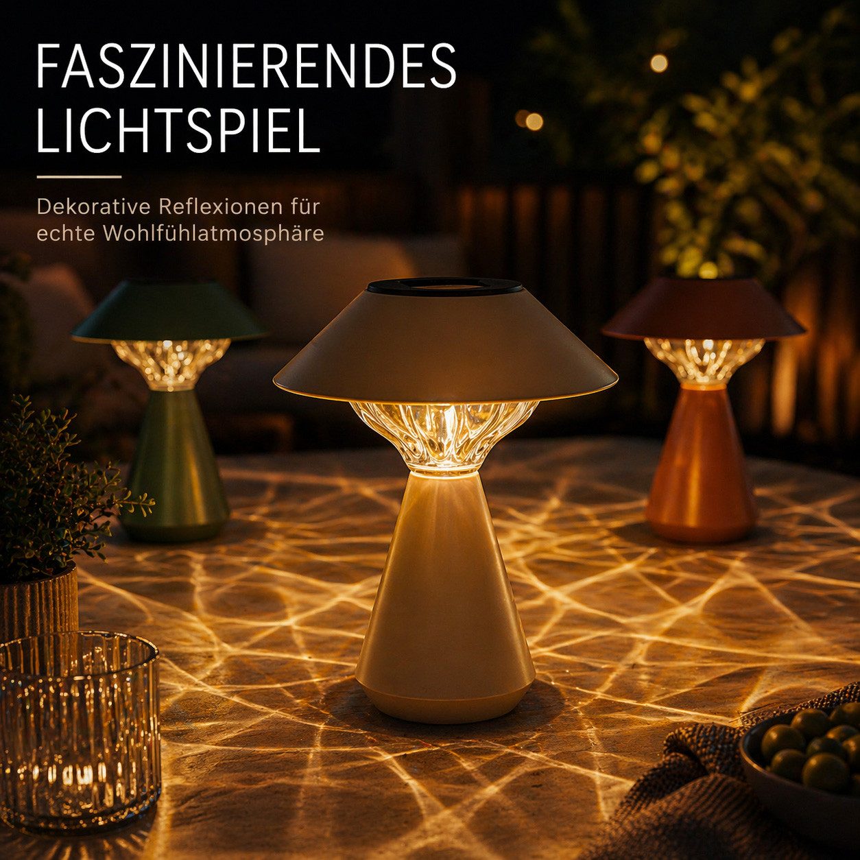 formano LED Laterne Solarleuchten Outdoor 3er Set Solar Tischlampe Garten Terrasse Balkon, LED fest integriert