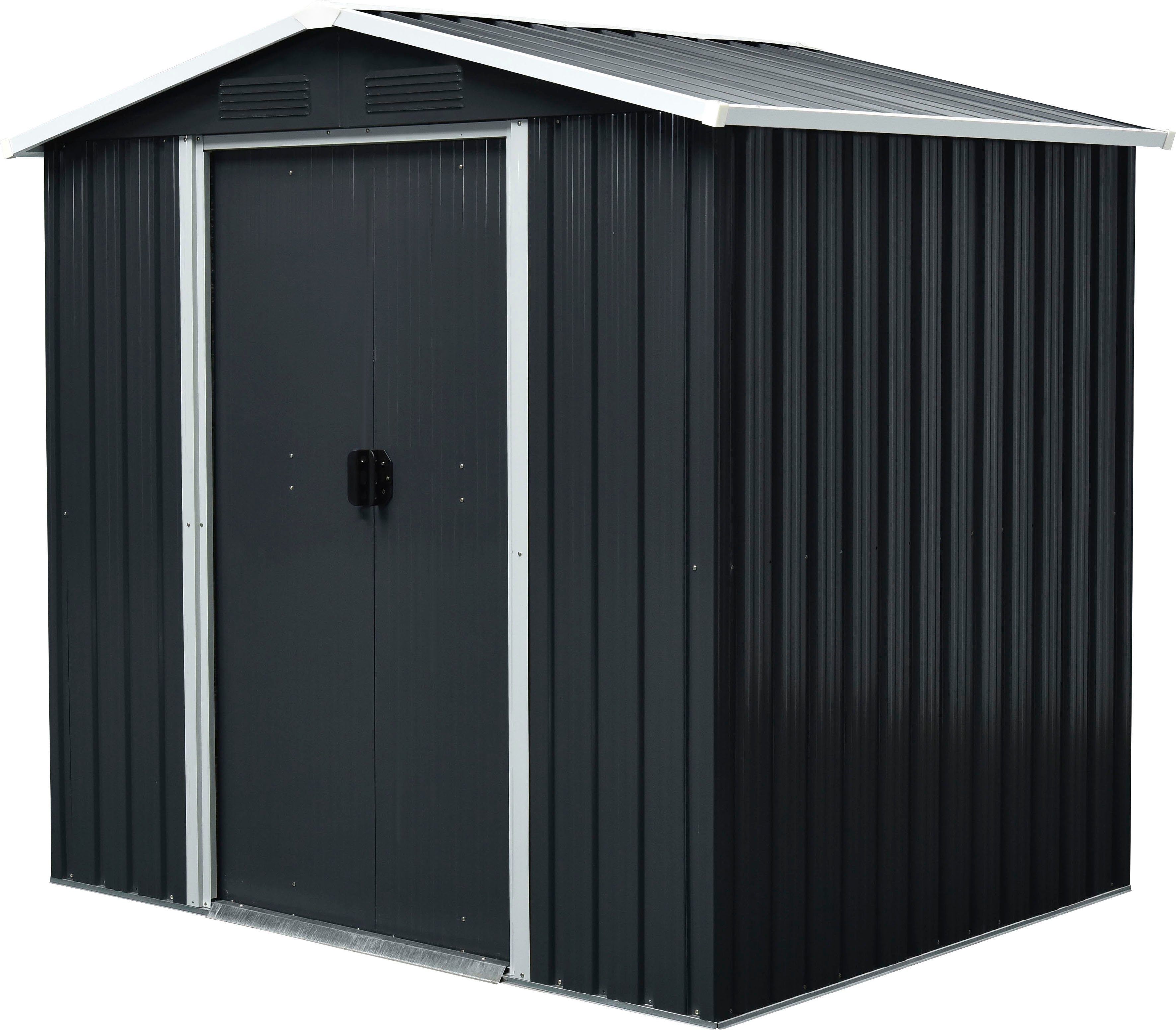 Pergart Gerätehaus Düsseldorf II 65 (GLS), BxT: 184x119 cm, Metall, mit Satteldach und integrierter Schiebetür, schiefer/creme