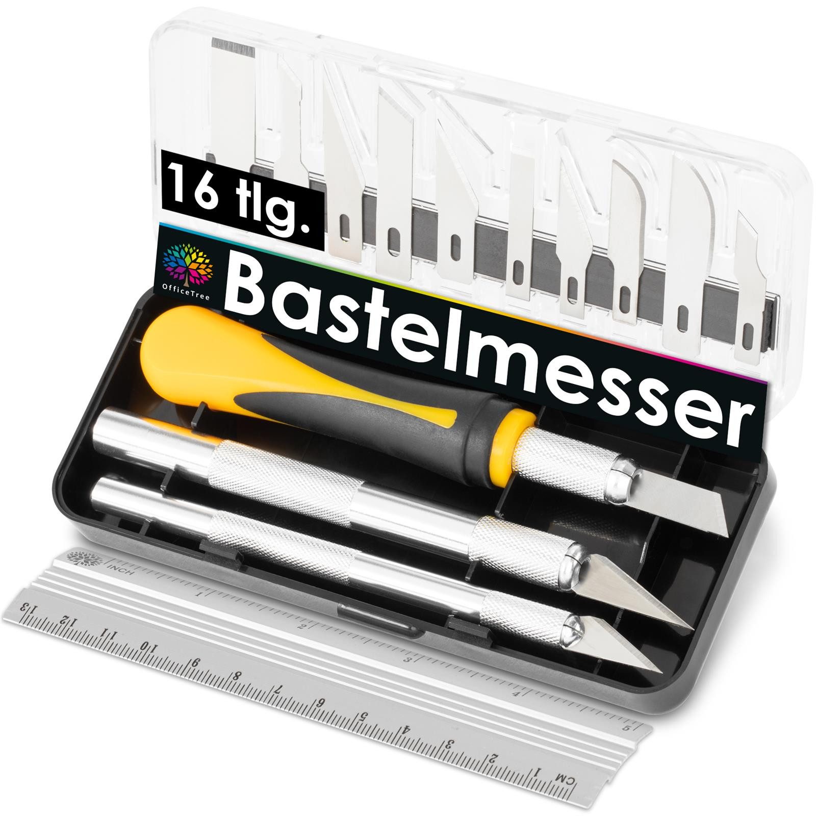OfficeTree Bastelmesser Bastelmesser mit 3 Griffen und 13 Klingen, (Set, 16 St., 16-teilig)