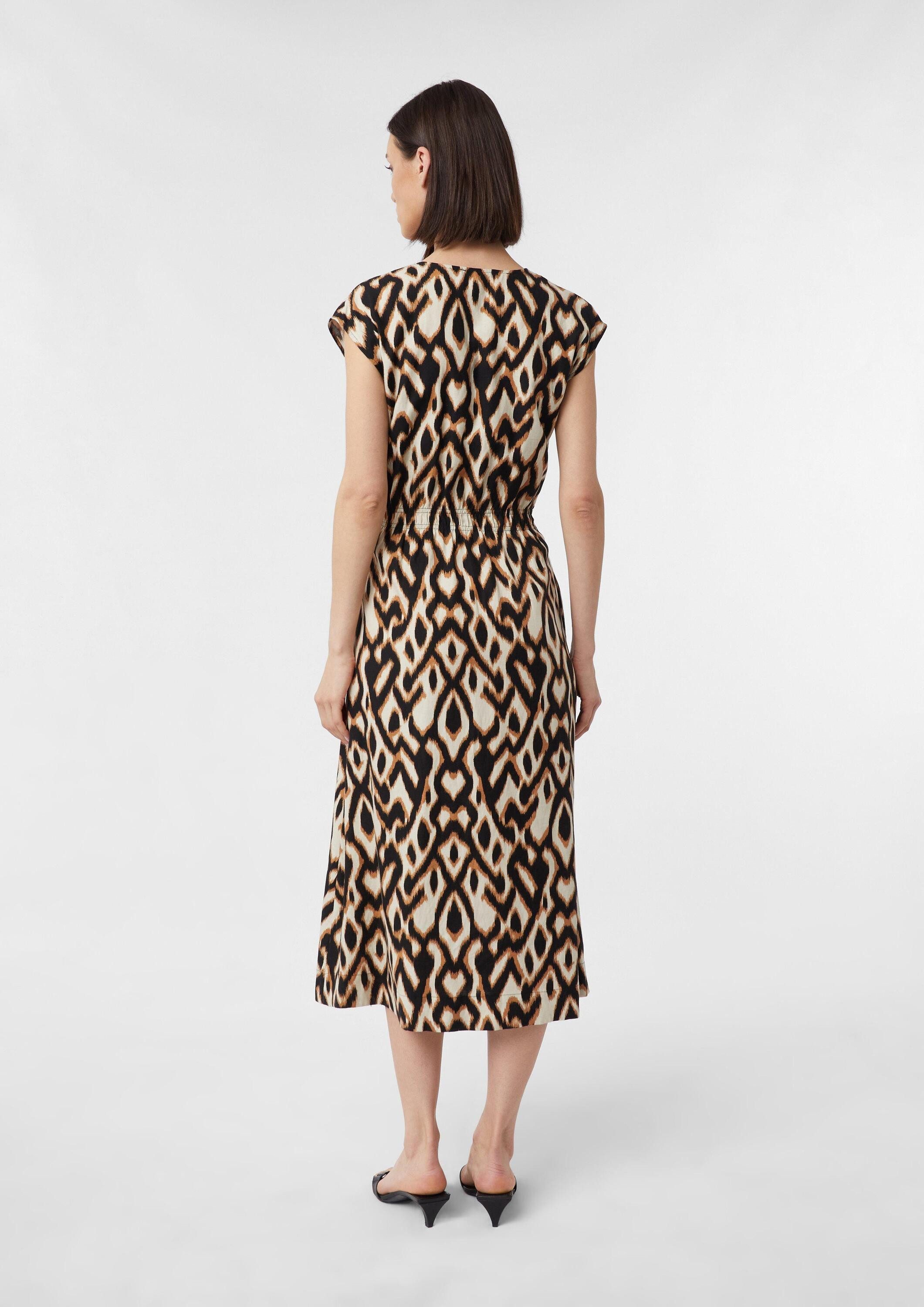 comma Midikleid Kleid Ausgestelltes Midikleid mit Animal-Print und V-Ausschnitt