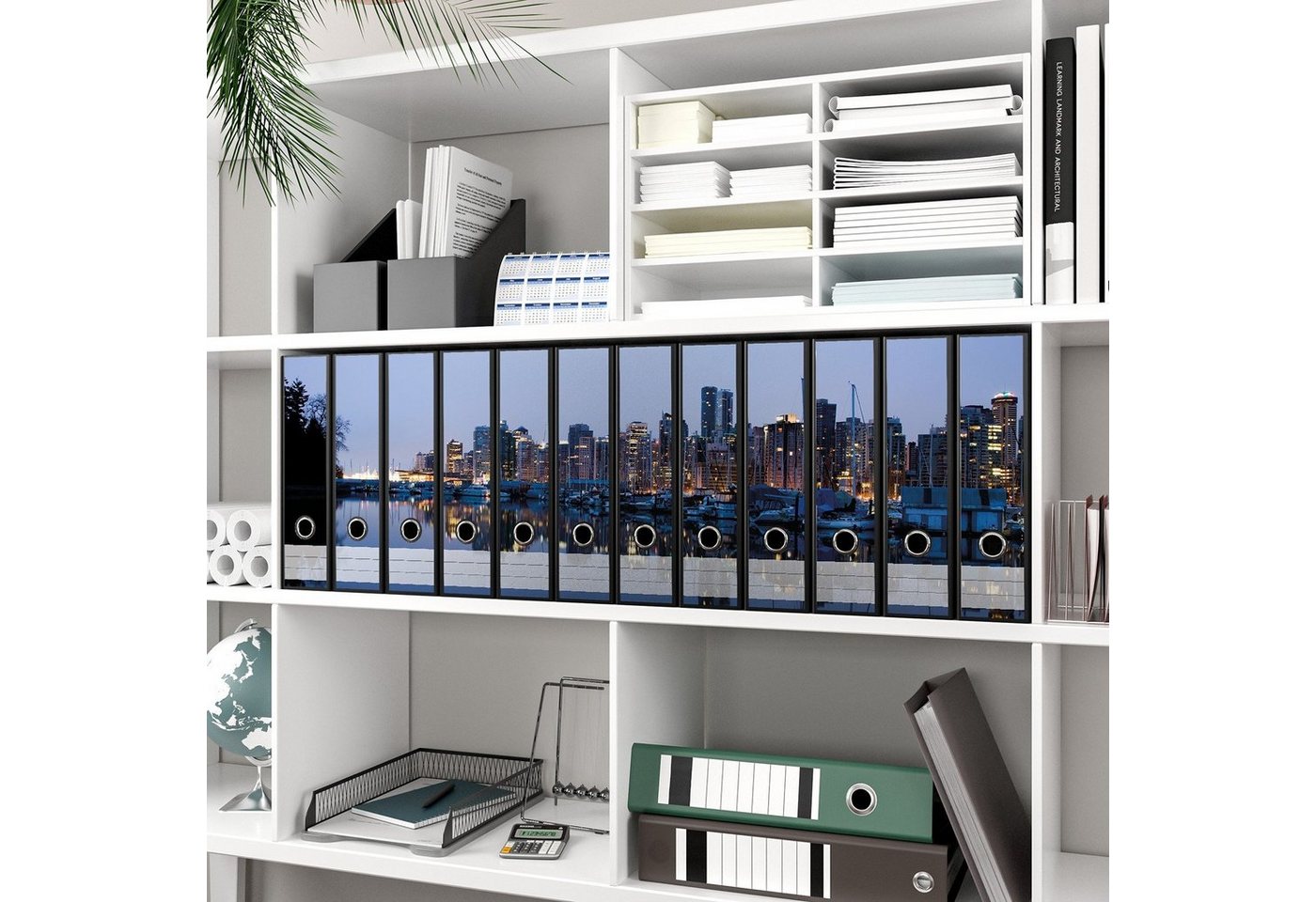 Thumbnail - Wallario Etiketten Skyline von Vancouver, Ordnerrücken-Sticker in verschiedenen Ausführungen