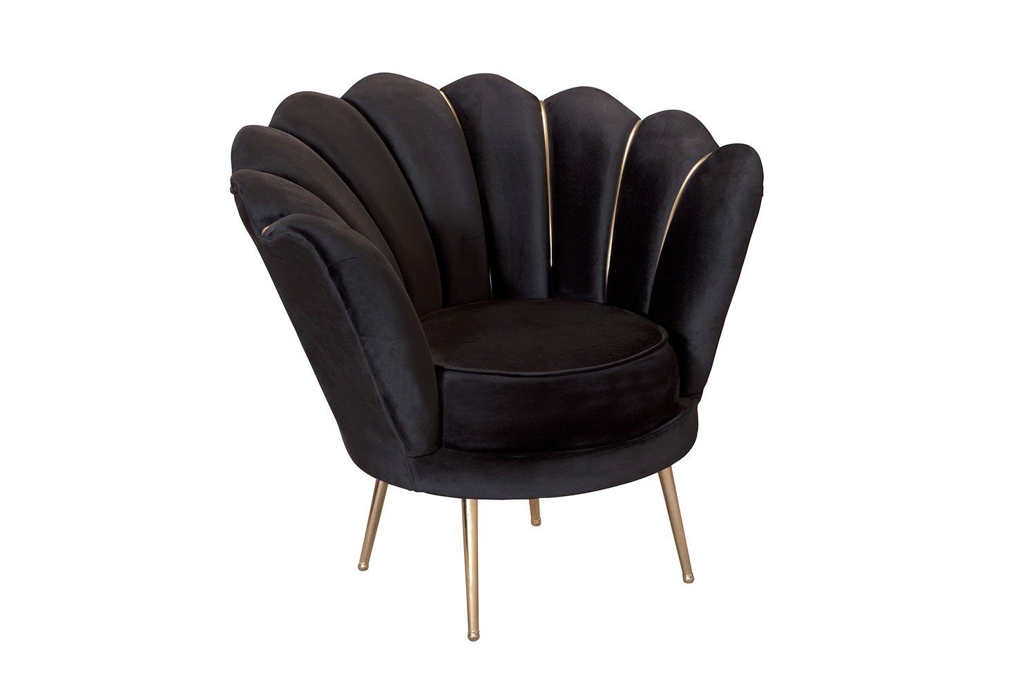 König der Möbel Loungesessel Clam Muschel Sessel Velours (Polstersessel im trendigen Muscheldesign m. Gold Akzent), Cocktailsessel in weichem Samtvelours Schwarz