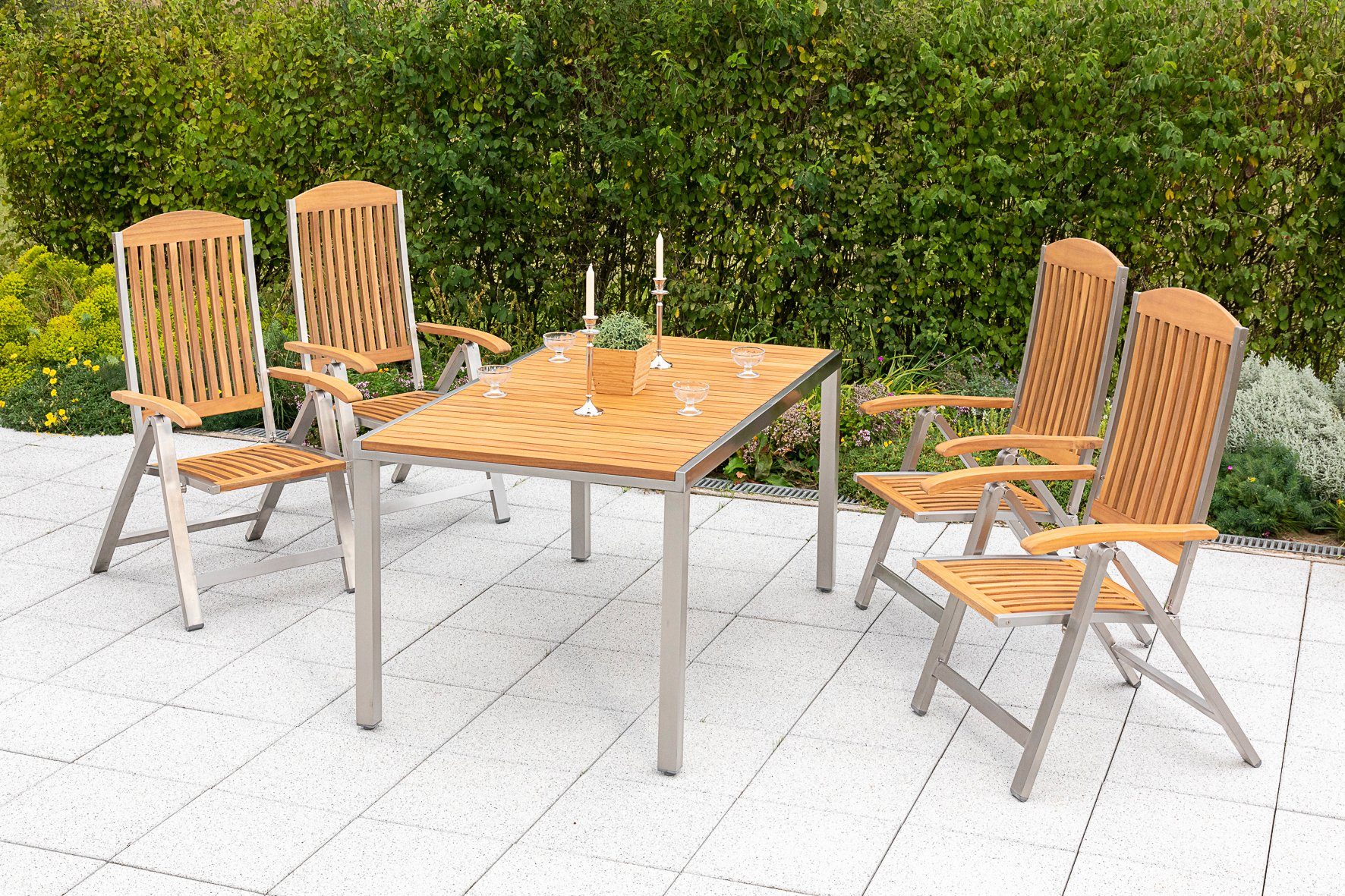 MERXX Garten-Essgruppe Keros, (5-tlg), 4 Klappsessel mit Tisch