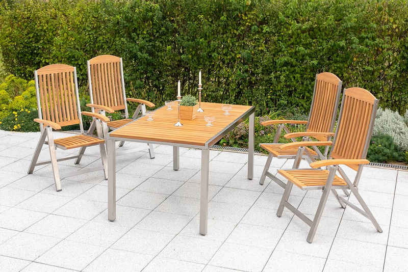 MERXX Garten-Essgruppe Keros, (5-tlg), 4 Klappsessel mit Tisch